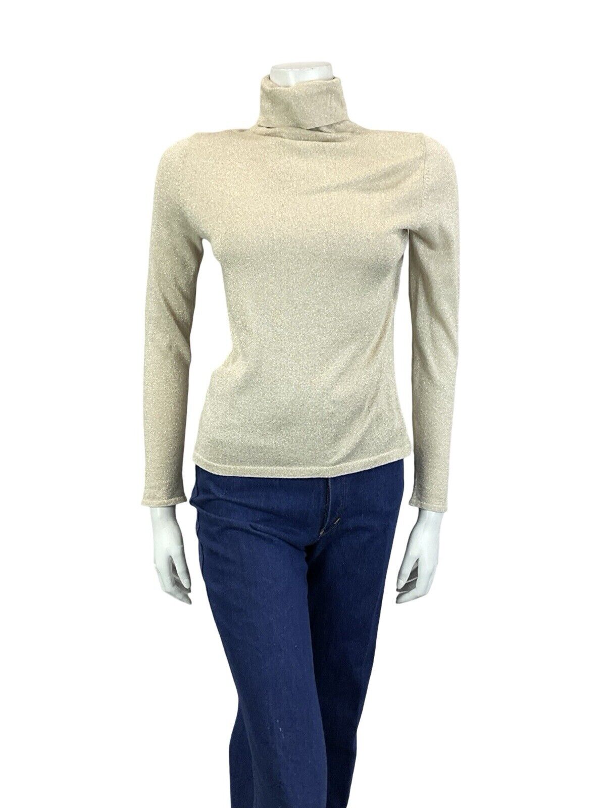 VTG 60S 70S BOHEMIAN COOL GOLD LONG SLEEVE SPARKLY TURTLENECK TOP 6