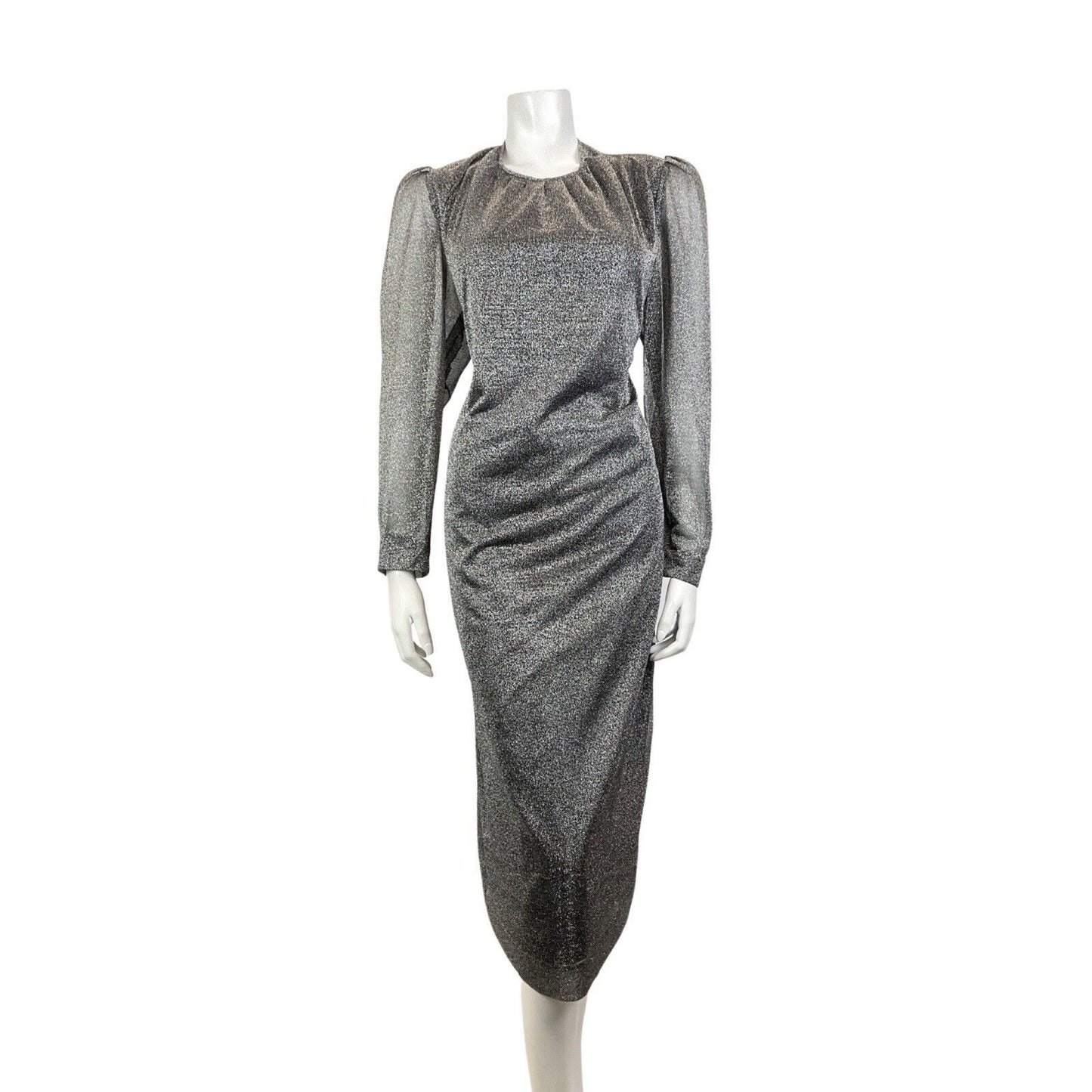 VINTAGE 60s 70s SILVER GLITTER LUREX STUDIO 54 GLAM DISCO PARTY MIDI DRESS 12