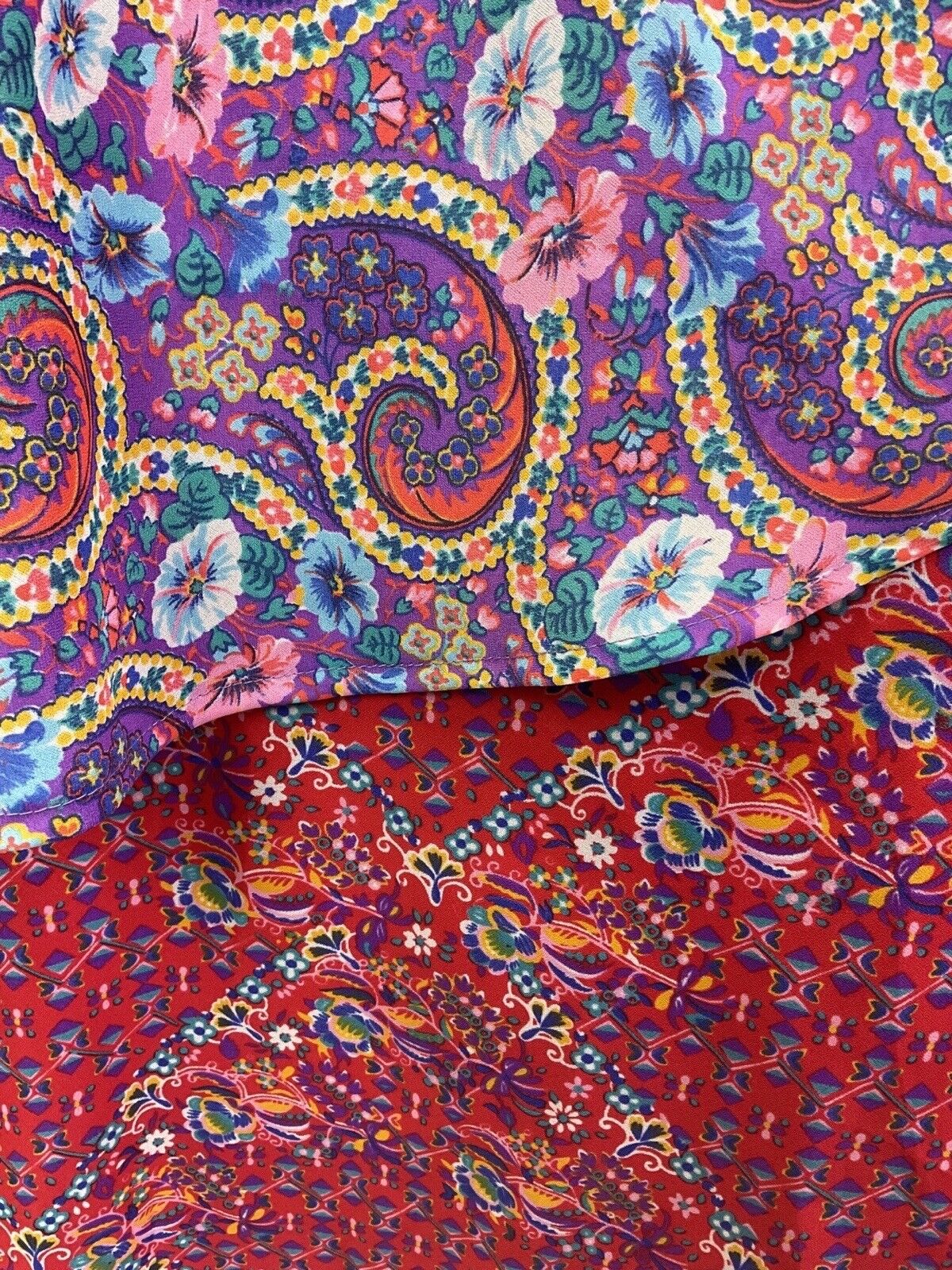 VINTAGE 70s PURPLE RED BLUE PSYCHEDELIC FLORAL PAISLEY BOHO FOLK MAXI DRESS 8