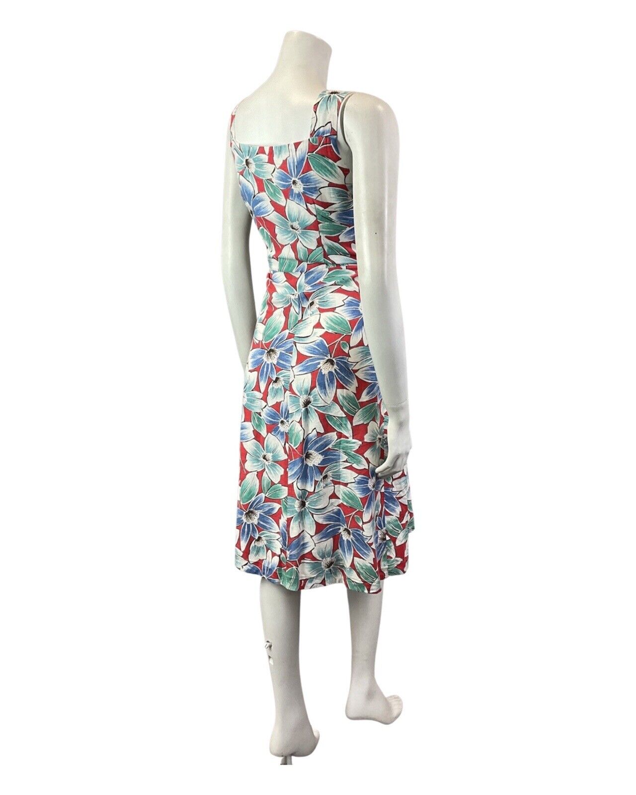 VINTAGE 70s 80s BLUE RED GREEN FLORAL SUMMER SWING SUN-DRESS 10