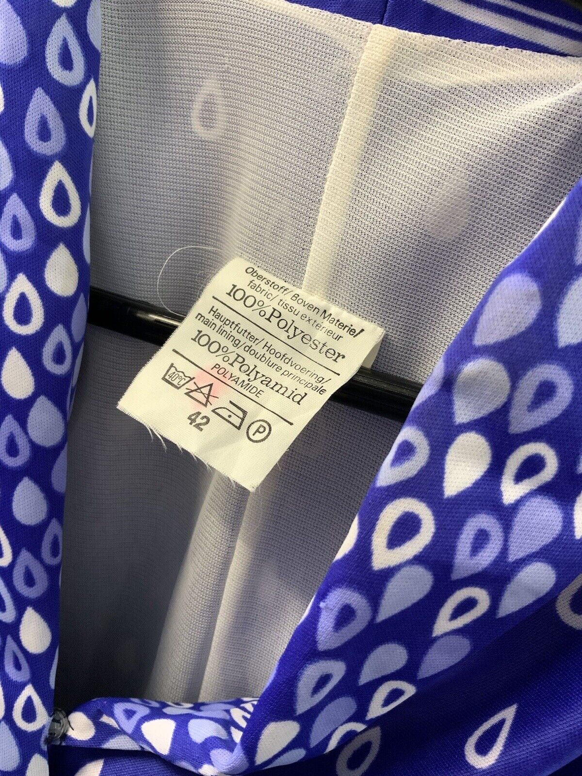 VINTAGE 60s 70s PURPLE LILAC WHITE TEAR RAIN-DROP SHAWL SHIRT DRESS 14 16