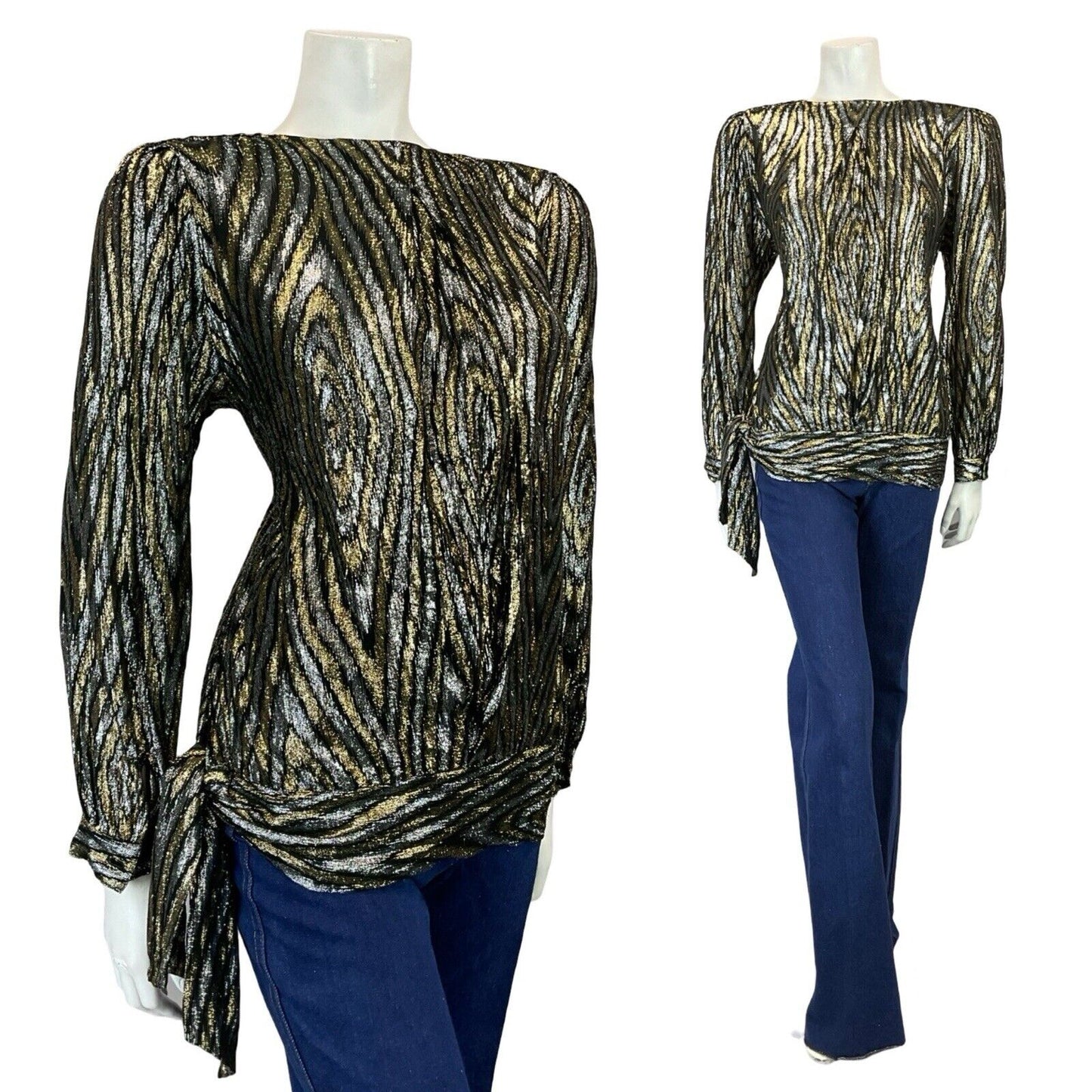 VTG 60S 70S GOLD SILVER BLACK PSYCHEDELIC DISCO DROPPED WAIST PARTY TOP 10
