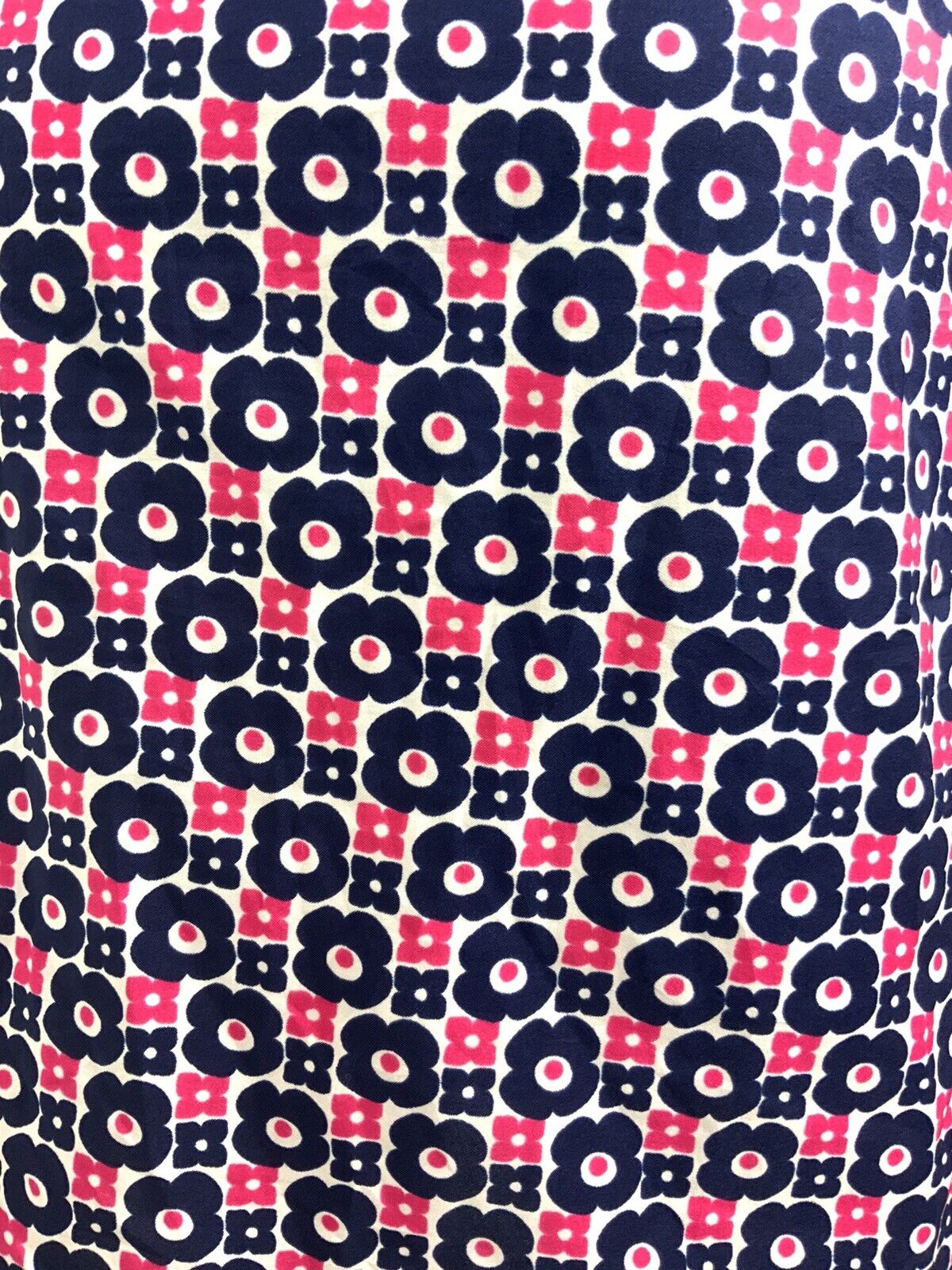 VTG 60s 70s WHITE BLUE PINK MOD FLOWER DAISY BOW SHIRT BOW TIE NECK DRESS 12 14