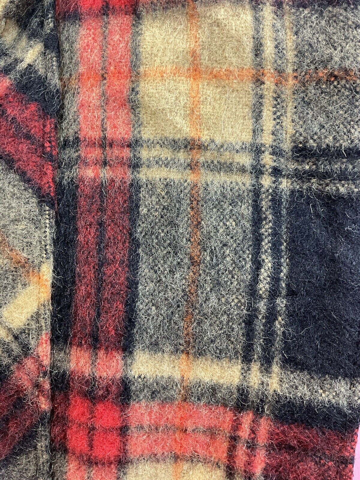 VINTAGE 60s 70s BLACK YELLOW RED PLAID CHECKED MOD WOOL COAT 10 12