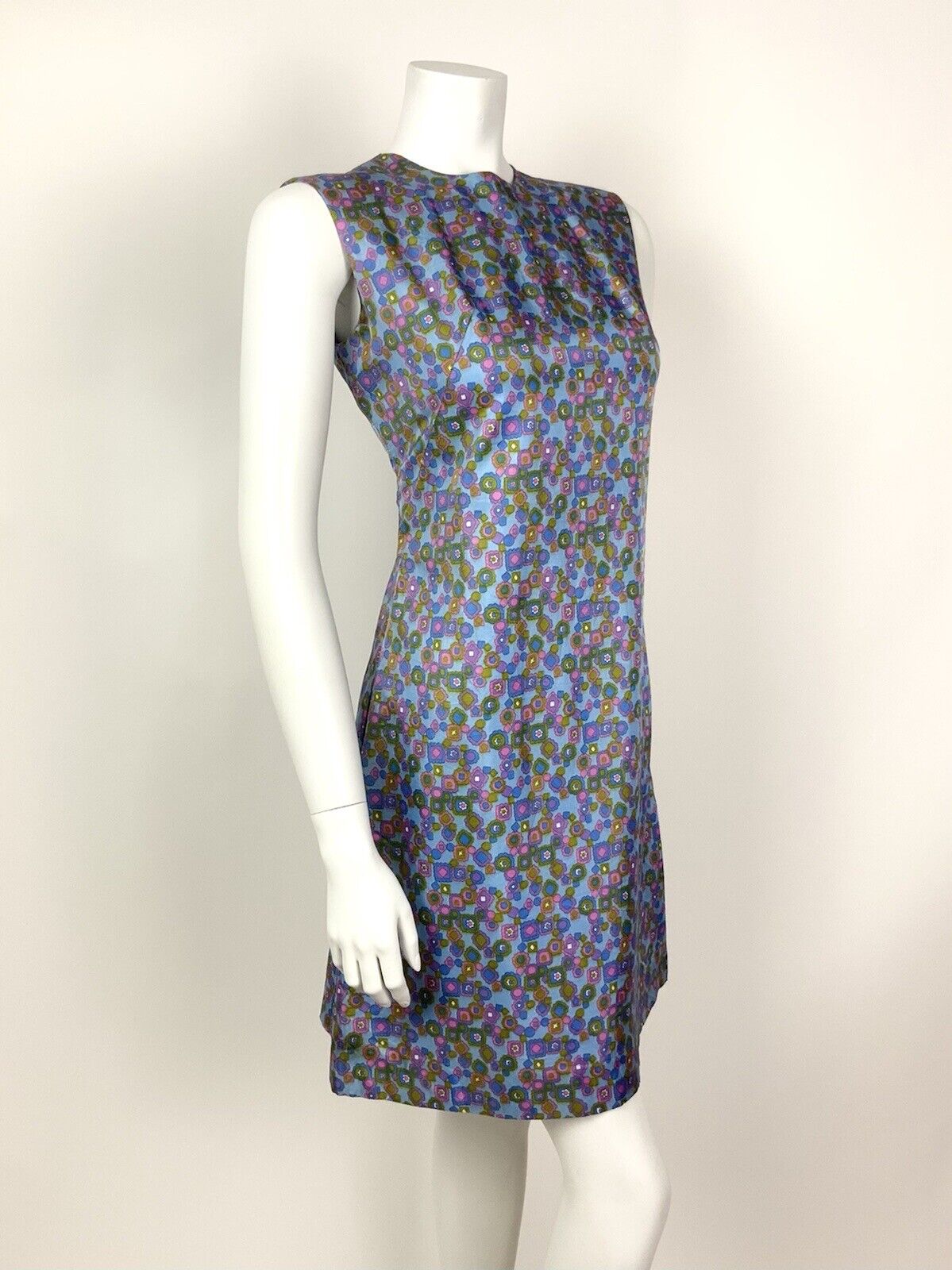 VTG 60s 70s BLUE PURPLE PINK GREEN FLORAL DAISY GEOMETRIC MOD SHIFT DRESS 8 10
