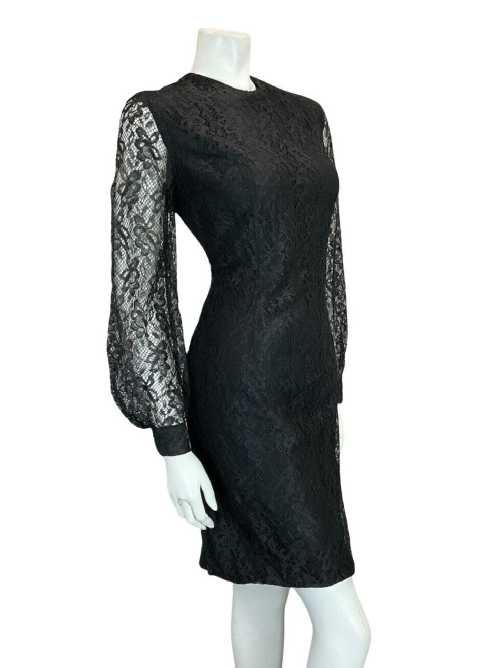 VTG 60S BLACK LACE LONG SLEEVE EVENING PARTY LITTLE BLACK DRESS SIZE 12
