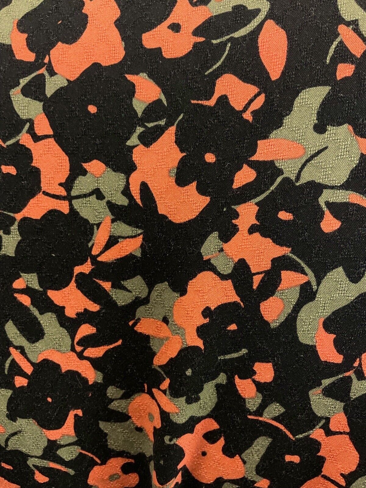 VINTAGE 60s 70s BLACK GREY ORANGE PSYCHEDELIC FLORAL LONGSLEEVE DRESS 16 18