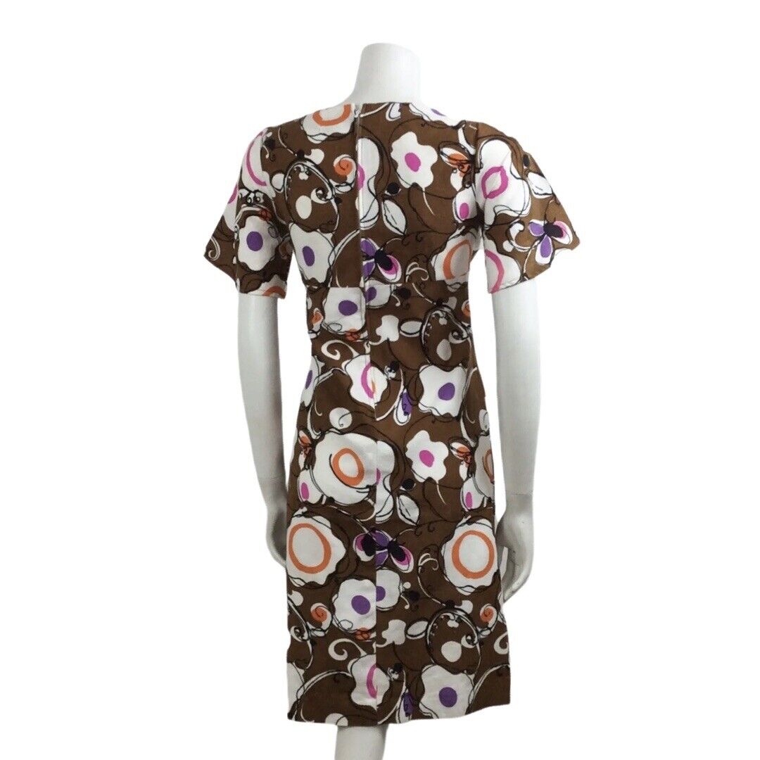 60S VINTAGE PSYCHEDELIC BROWN PURPLE PINK ORANGE DRESS 10 12