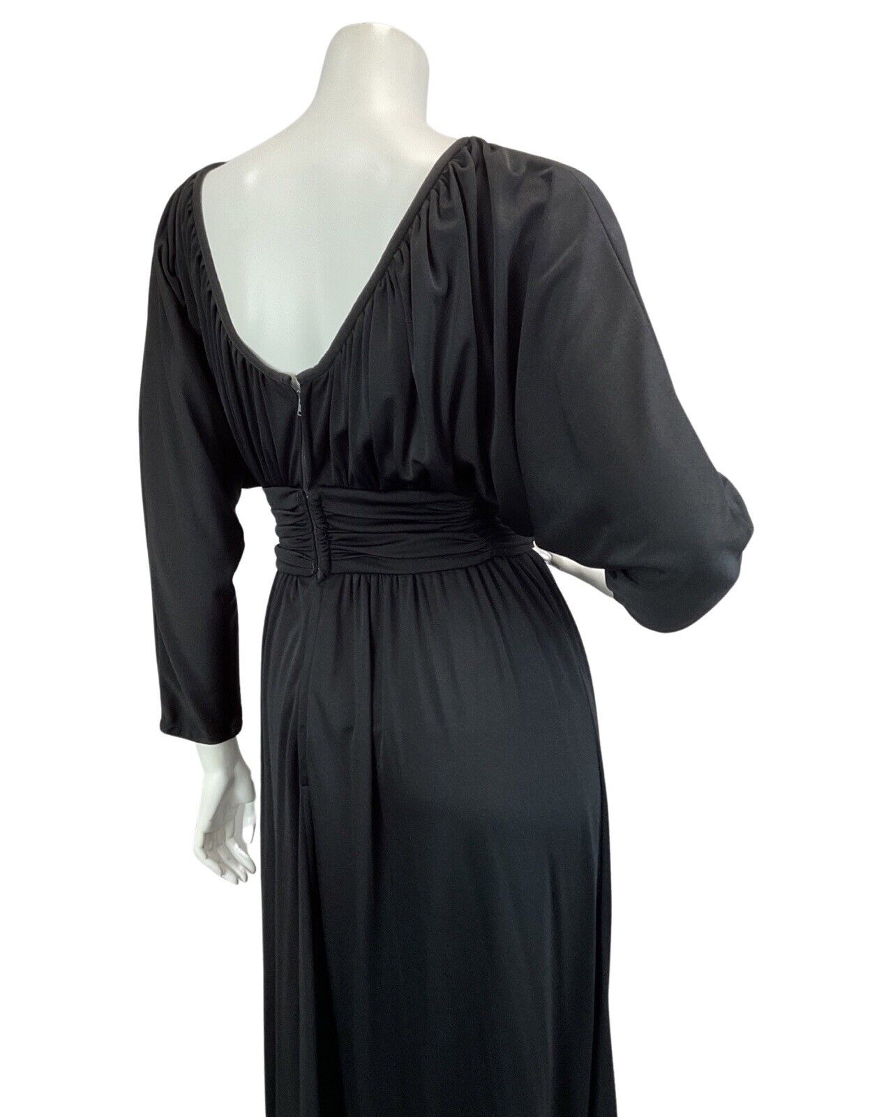 VINTAGE 60s 70s BLACK BAT WING BOHO DISCO PARTY EVENING MAXI DRESS 10