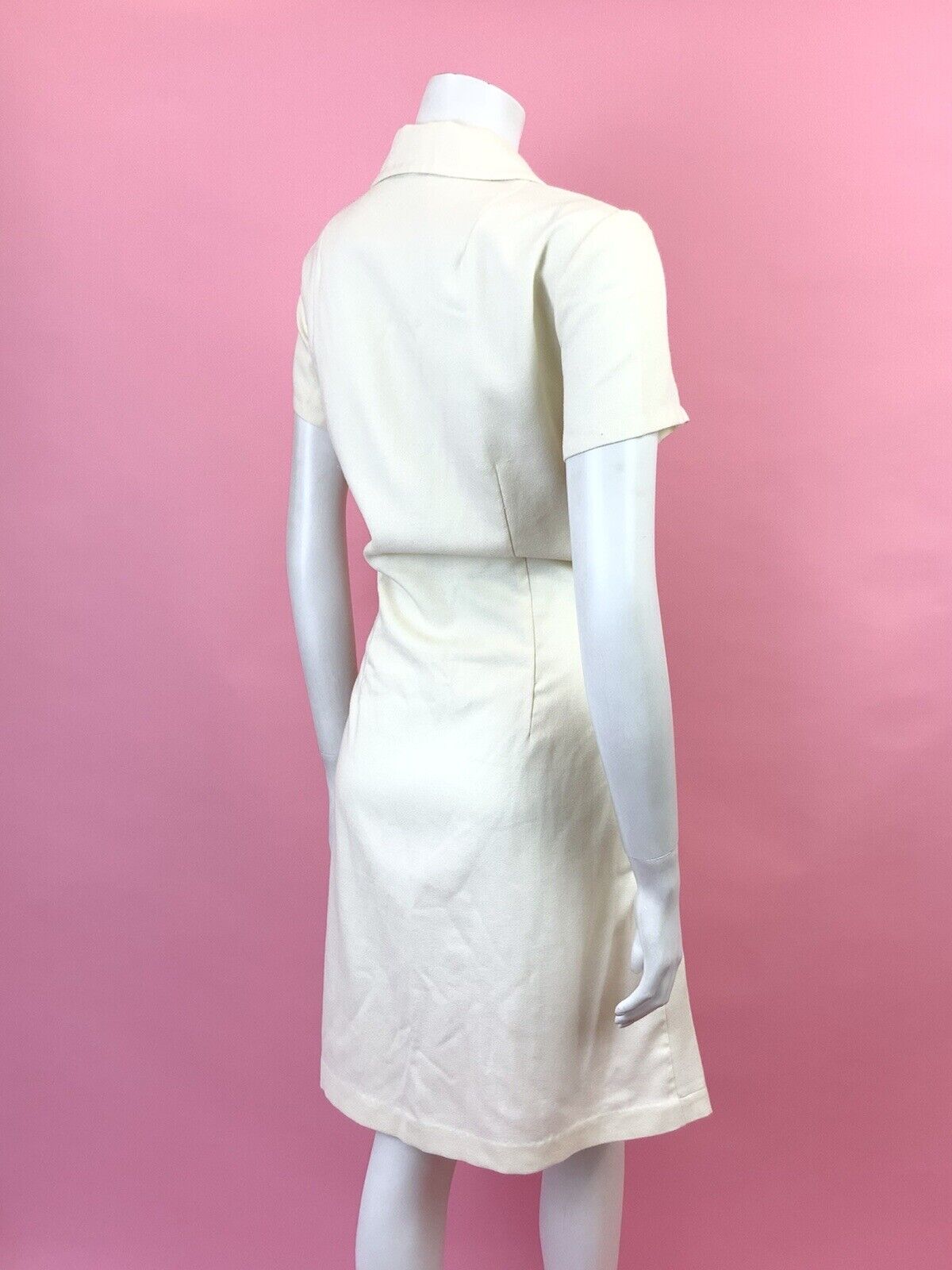 VINTAGE 60s 70s CREAM BLUE PURPLE PIXEL ROSE FLORAL REVERS SHIRT DRESS 12 14