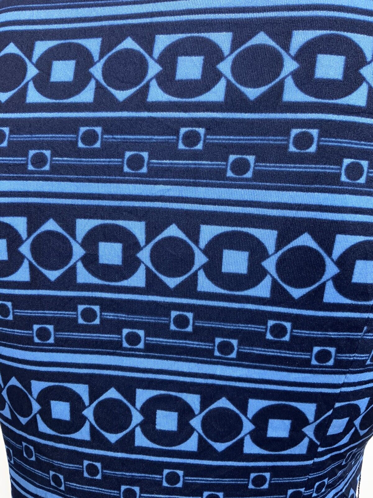 VINTAGE 60s 70s MOD BLUE NAVY GEOMETRIC STRIPED PLEATED SHIRT DRESS 6 8