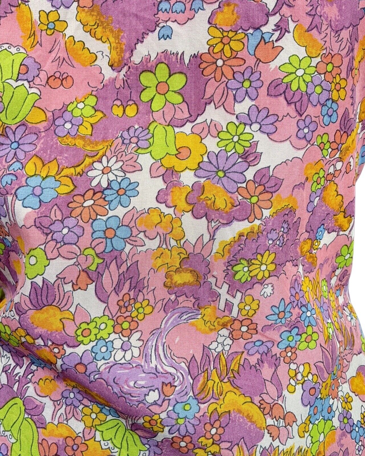 VINTAGE 60s 70s PINK PURPLE GREEN DITSY FLOWER PSYCHEDELIC BLOUSE TOP 14