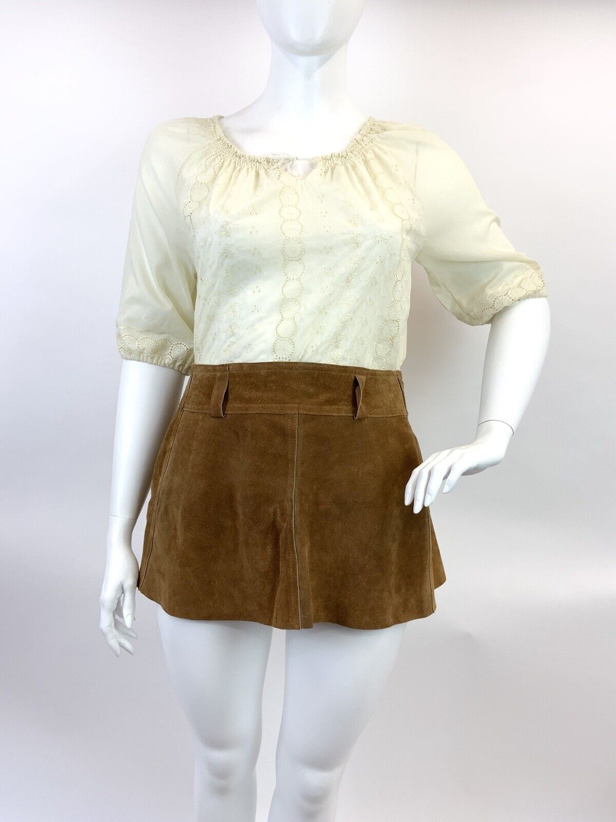 VINTAGE 60s 70s PALE YELLOW FLORAL BRODERIE ANGLAISE BOHO FOLK BLOUSE TOP 16