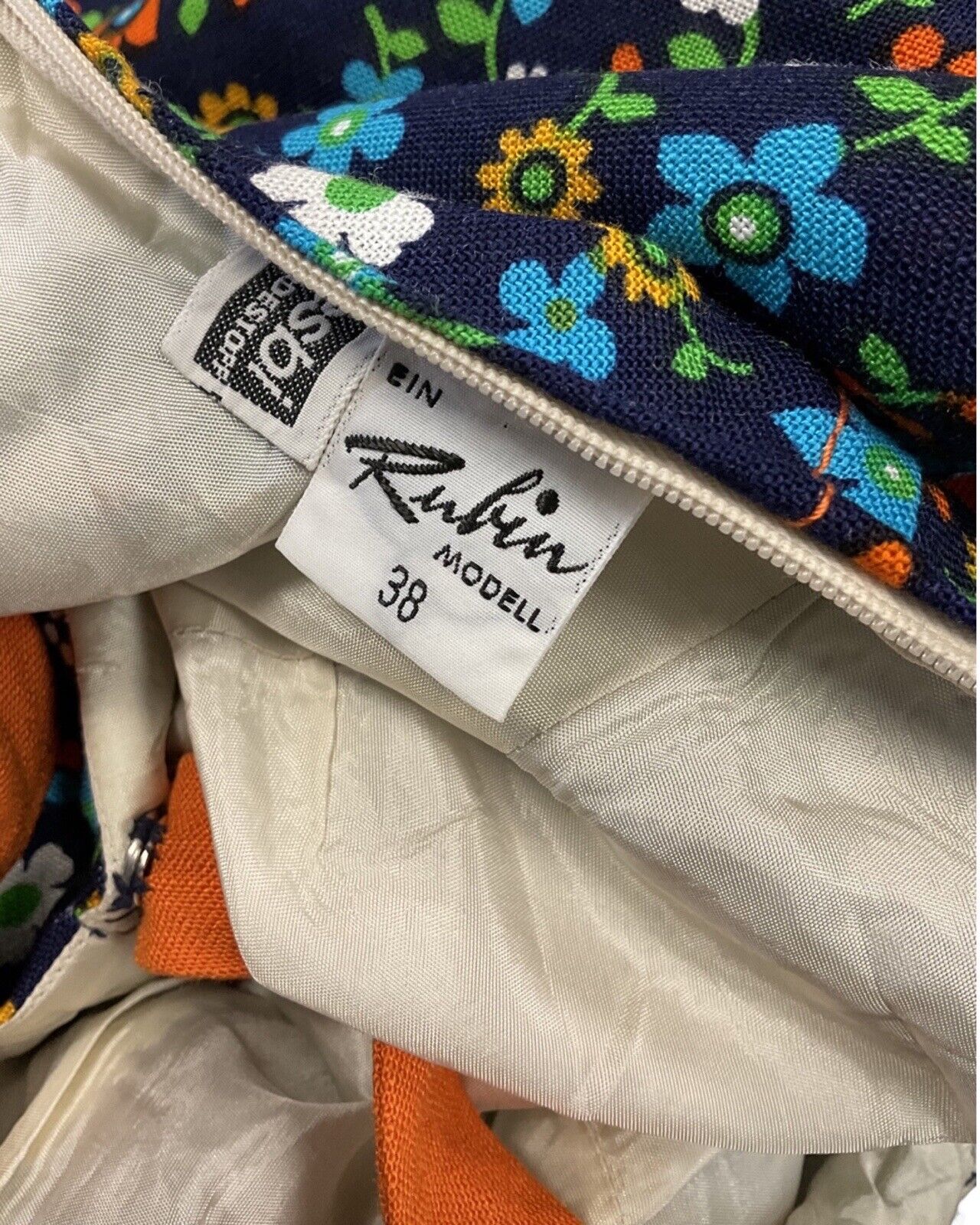 VINTAGE 60s BLUE ORANGE GREEN FLORAL DAISY DITSY MOD HALTER SUMMER DRESS 4 6