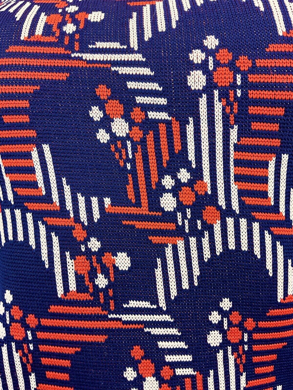 VINTAGE 60s 70s BLUE RED WHITE GEOMETRIC DOTTY MOD KNITTED DRESS 12 14