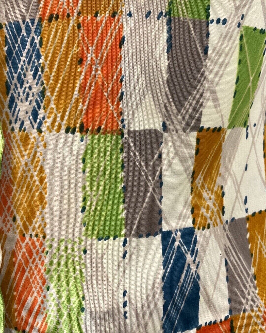 VINTAGE 60s 70s WHITE GREEN ORANGE GEOMETRIC CHECKED MOD DAGGER SHIRT 6 8