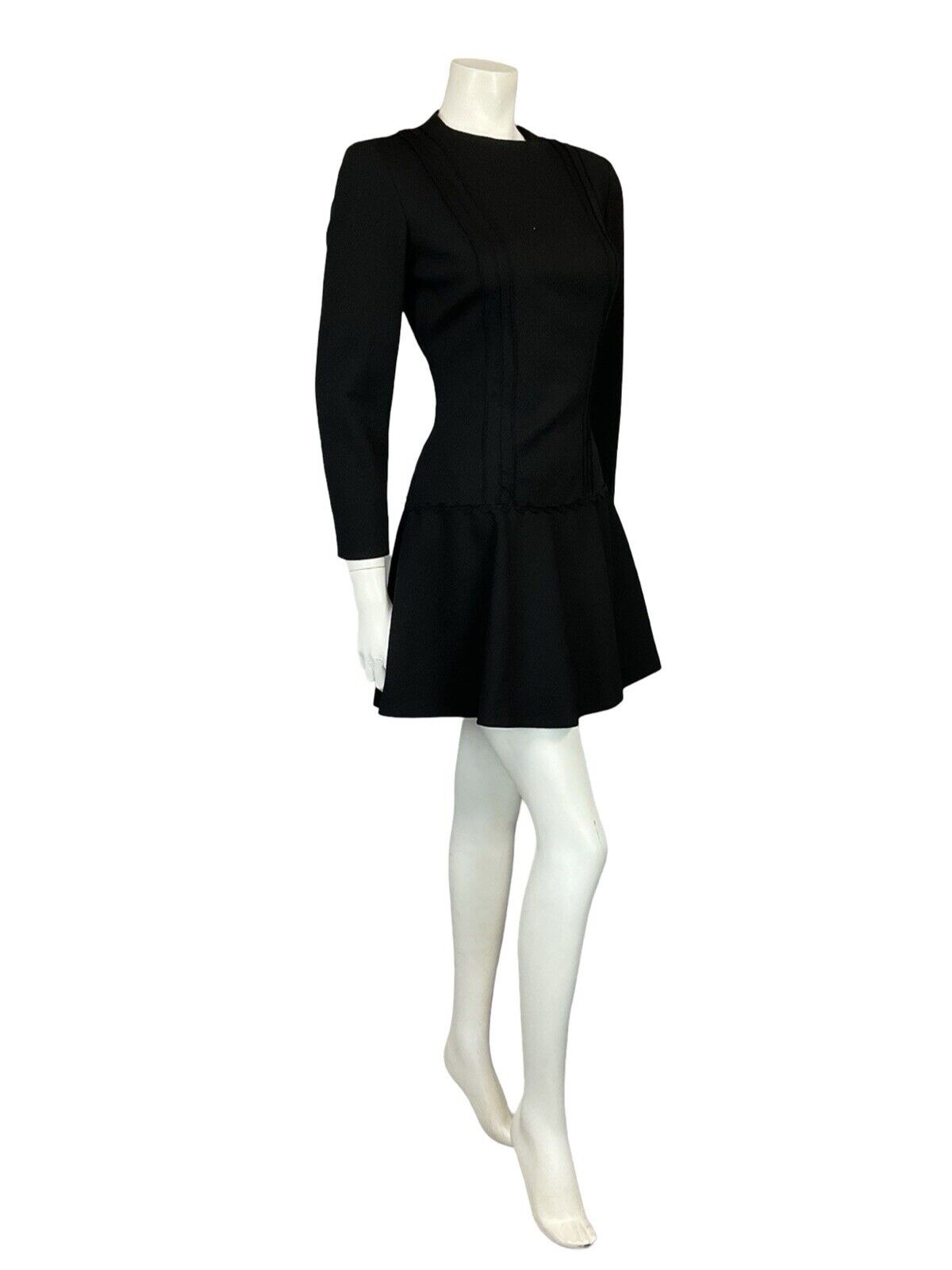 VTG 60S MOD GOGO BLACK EVENING LONG SLEEVE DROP WAIST LITTLE BLACK DRESS S 8 10