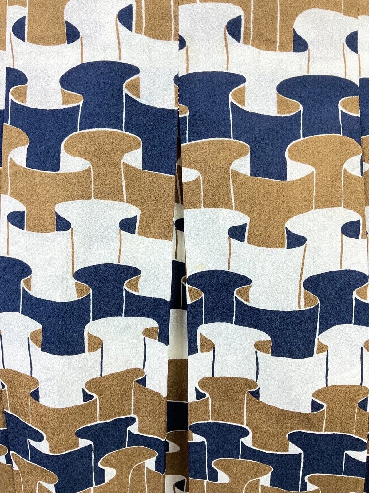 VINTAGE 60s 70s BROWN WHITE BLUE GEOMETRIC RUFFLE MOD DAGGER SHIRT DRESS 16