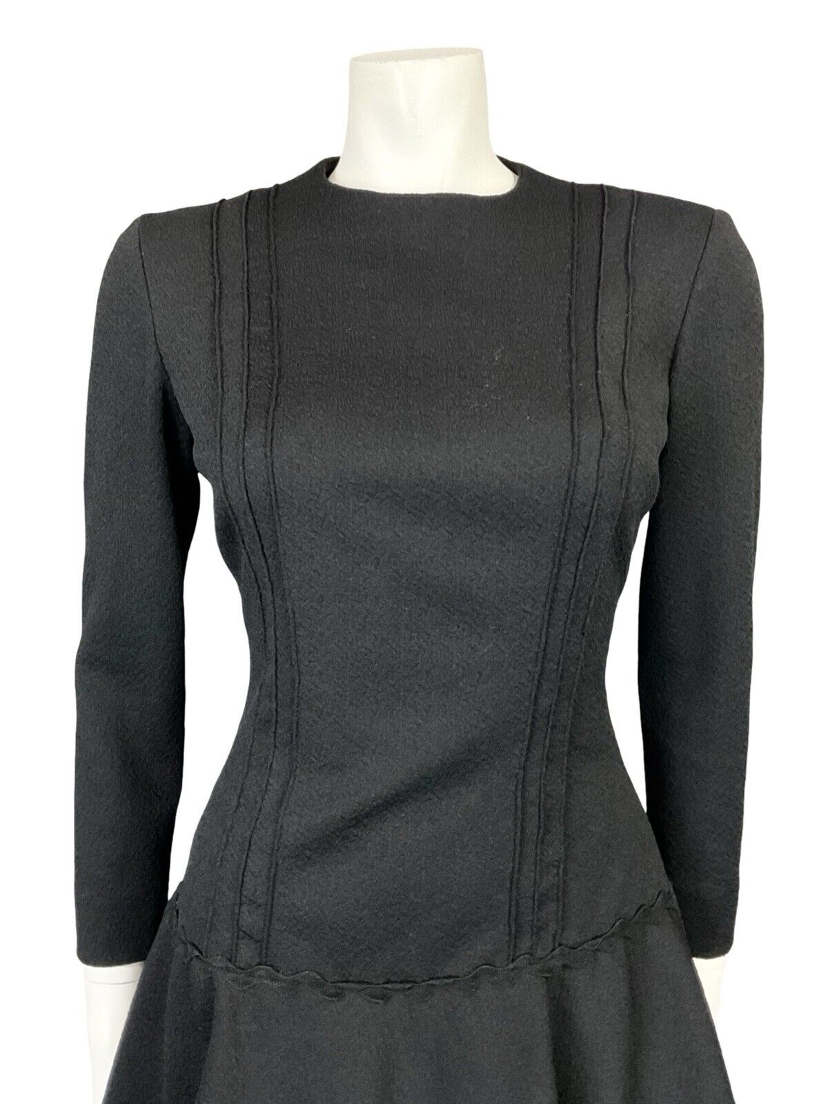 VTG 60S MOD GOGO BLACK EVENING LONG SLEEVE DROP WAIST LITTLE BLACK DRESS S 8 10