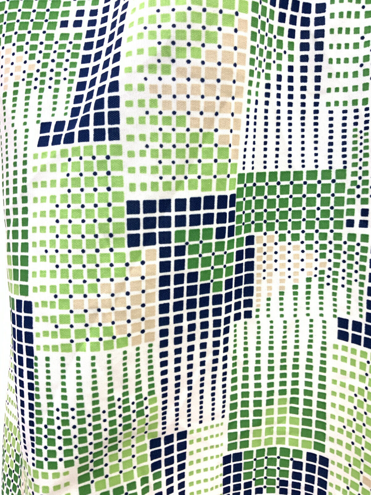 VINTAGE 60s 70s GREEN WHITE BLUE GEOMETRIC GRID CHECKED DAGGER SHIRT DRESS 12 14