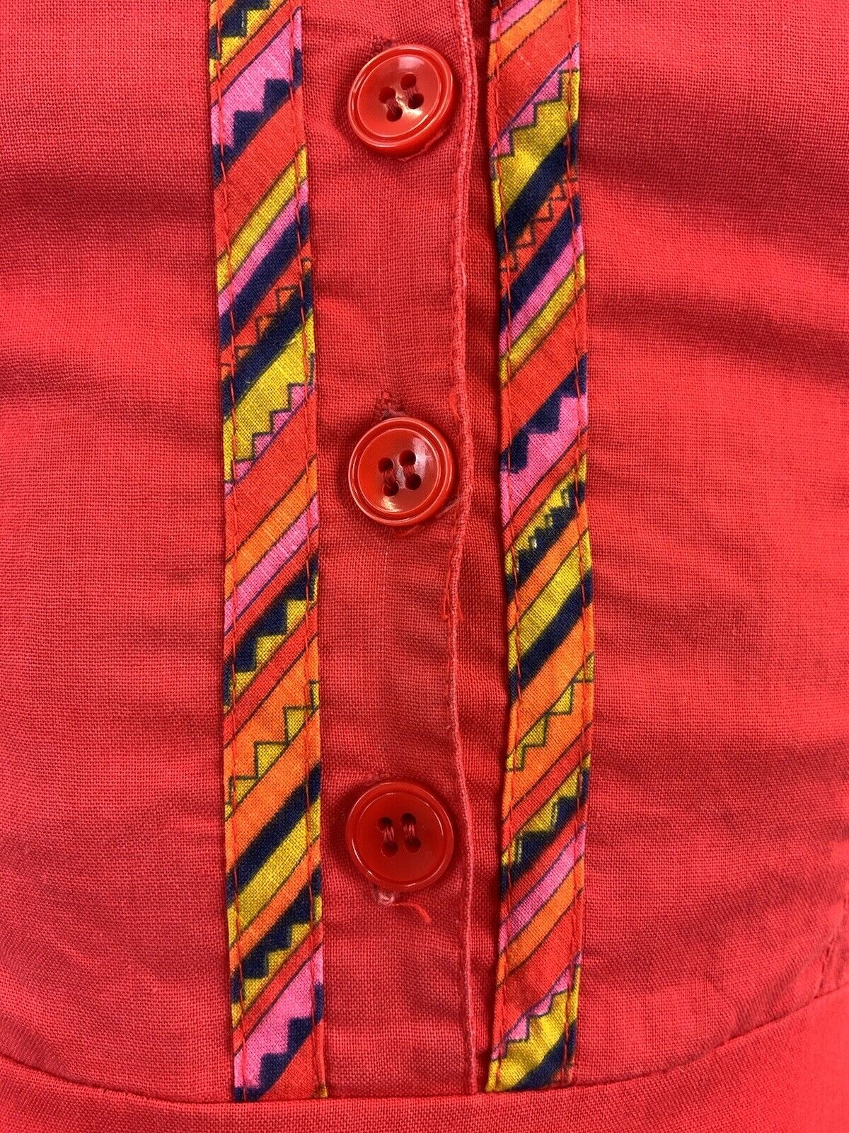 VTG 60s 70s FOLK RED ORANGE BLACK STRIPED GEOMETRIC AZTEC TIERED MOD DRESS 8 10