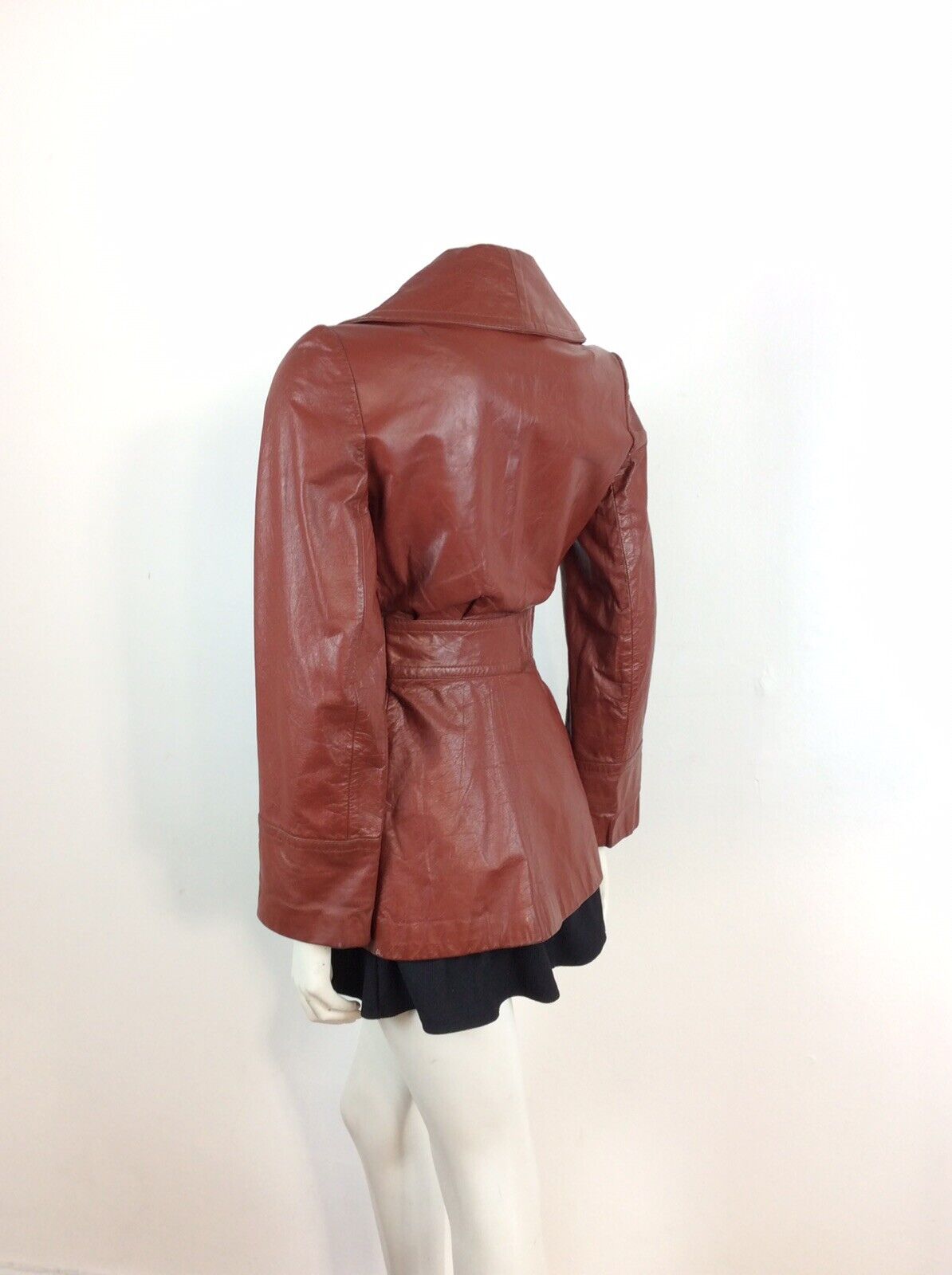 CLASSIC TRUE VINTAGE 60s 70s BROWN BURGUNDY WINE LEATHER WRAP JACKET 8 10 12