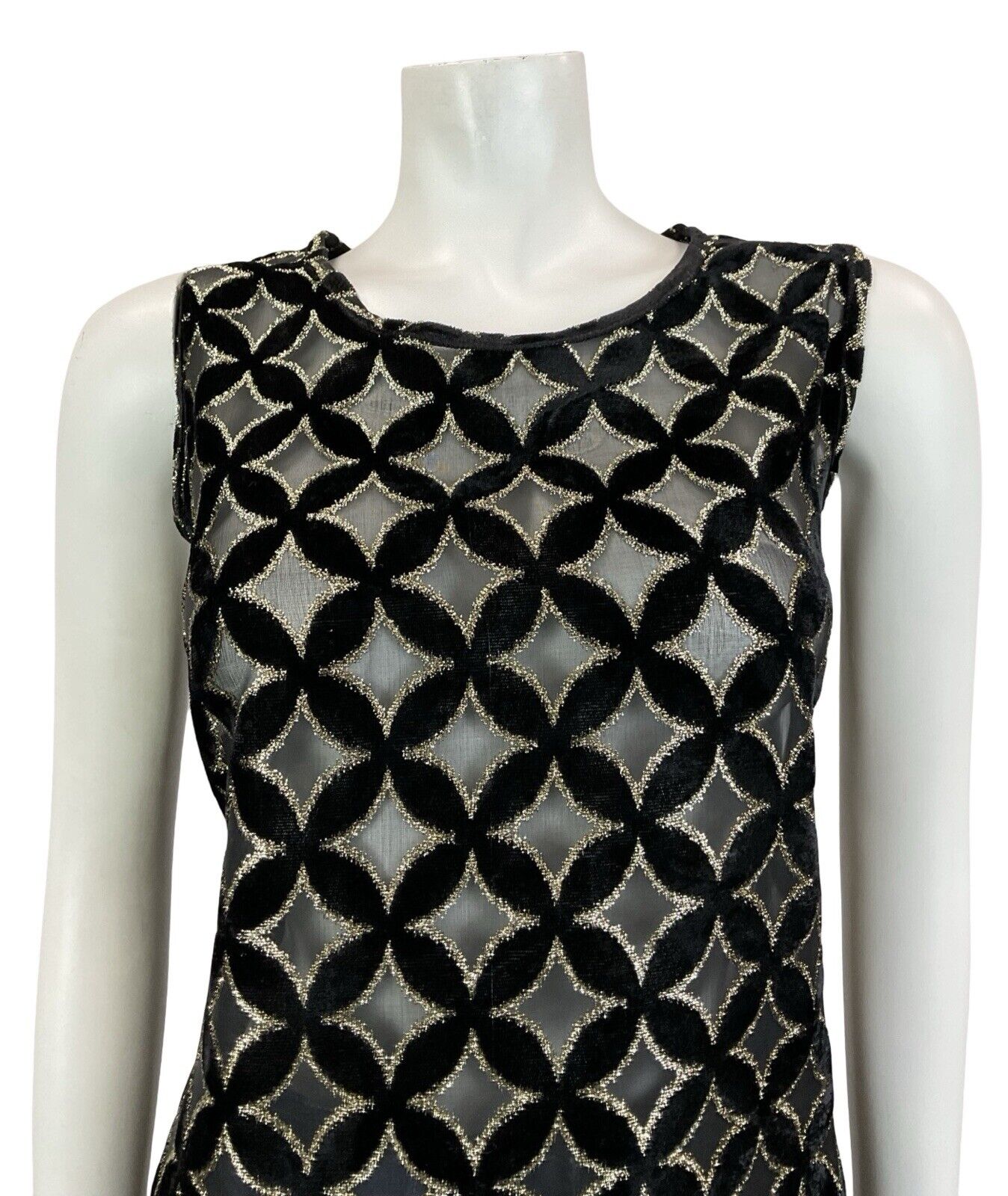 VTG 60S 70S BLACK GOLD ART DECO TILED BURNOUT VELVET PARTY TANK TOP 14