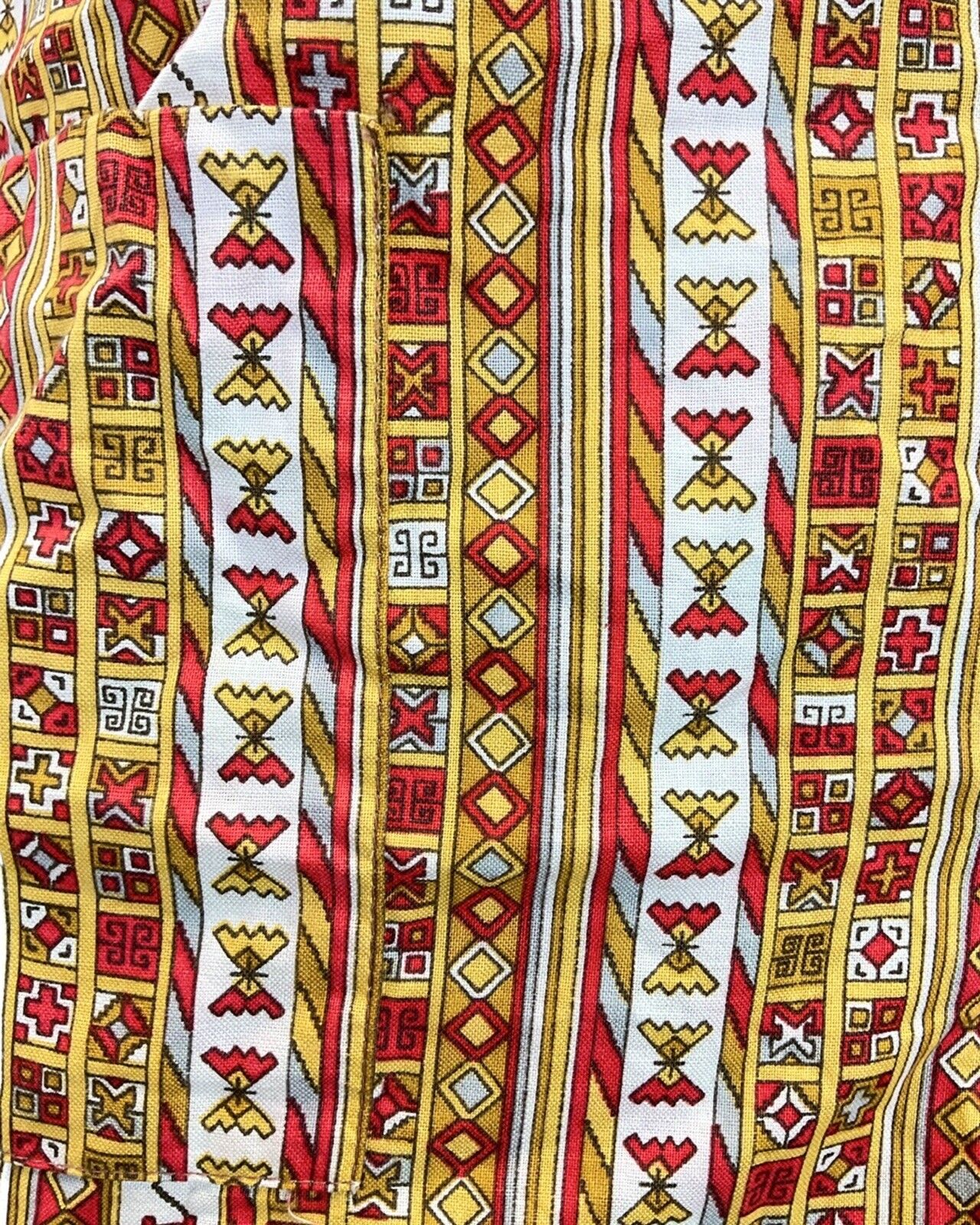 VINTAGE 60s 70s YELLOW RED WHITE GEOMETRIC AZTEC SLEEVELESS DAGGER SHIRT 14 16