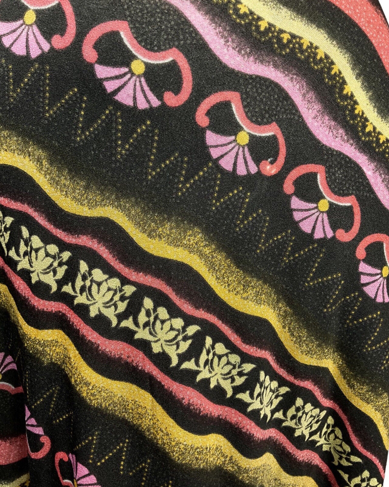 VINTAGE 60s 70s BLACK PINK YELLOW STRIPED FLORAL HALTER DRESS 8 10