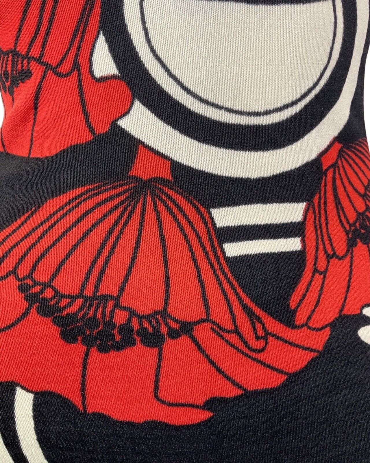 VINTAGE 60s 70s BLACK WHITE RED FLORAL DAISY POPPY MOD LOW-RISE SWIMSUIT 10 12