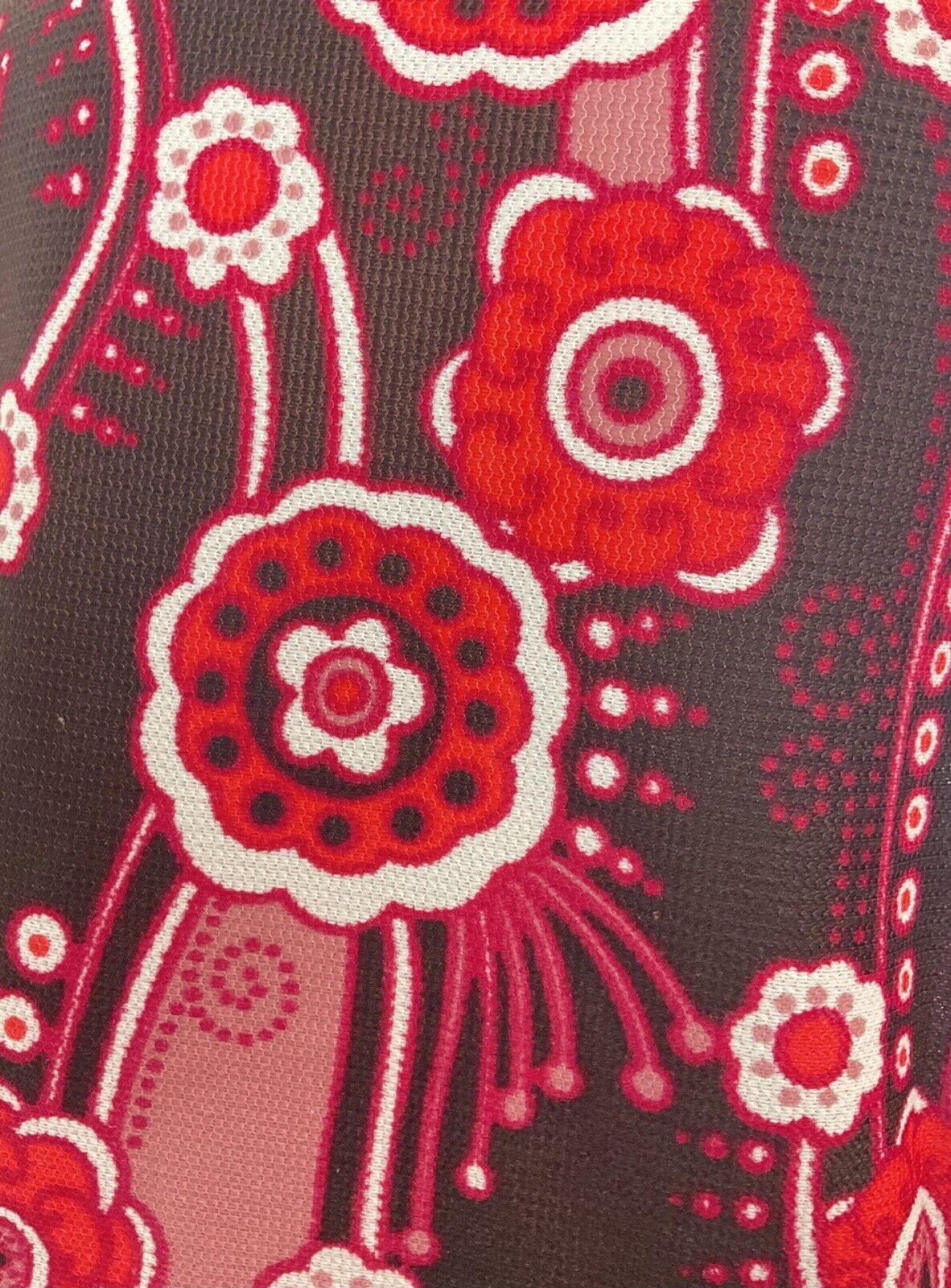VINTAGE 60s 70s PINK RED BROWN FLORAL PSYCHEDELIC MOD DAGGER COLLAR BLOUSE 12 14