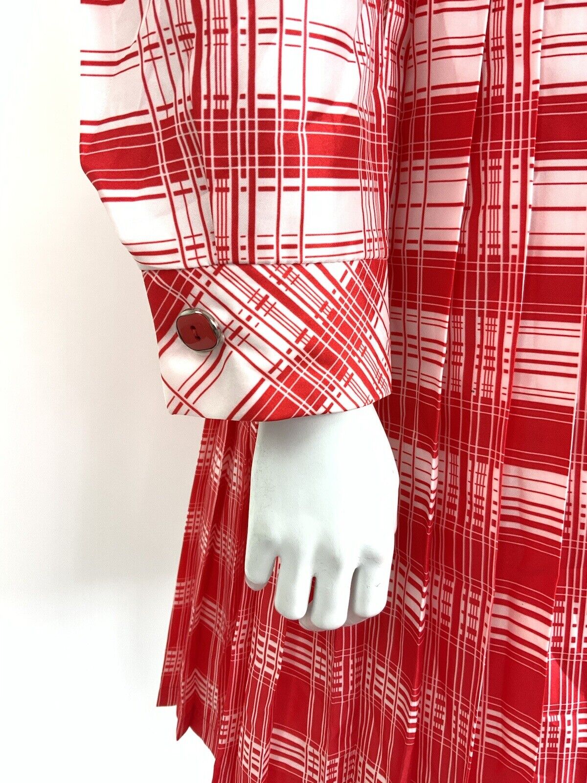 VINTAGE 60s 70s RED WHITE CHECKED PLAID MOD DAGGER COLLAR SHIRT DRESS 12