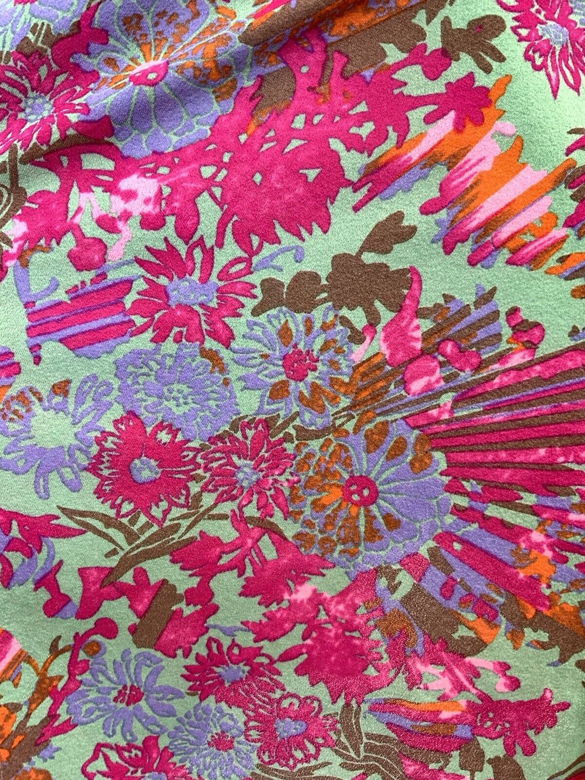 VINTAGE 60s 70s GREEN PINK ORANGE FLORAL HAWAIIAN HALTER MOD SWING DRESS 8 10