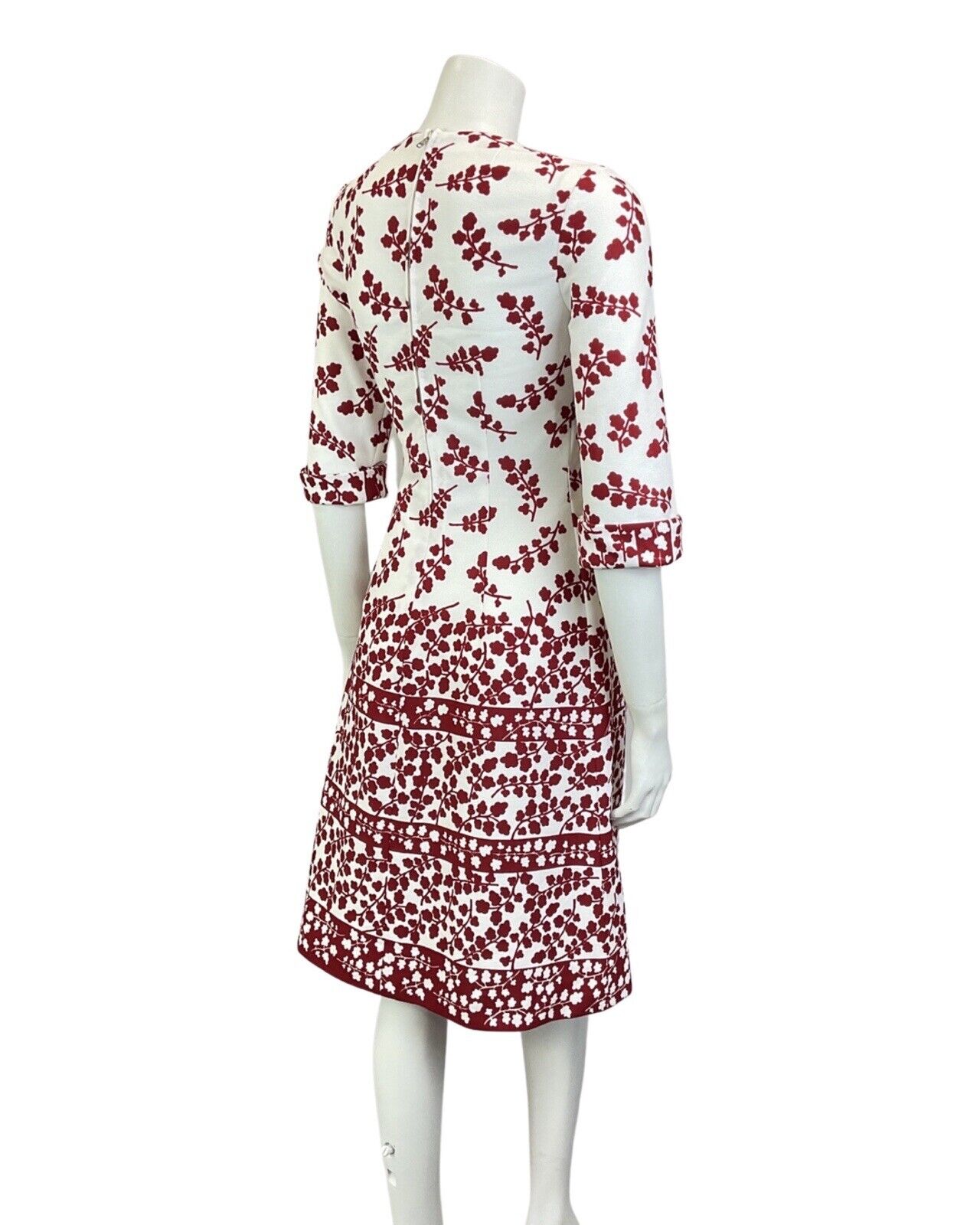 VINTAGE 60s 70s WHITE WINE RED BRANCH LEAFY FLORAL KNEE-LENGTH DRESS 8