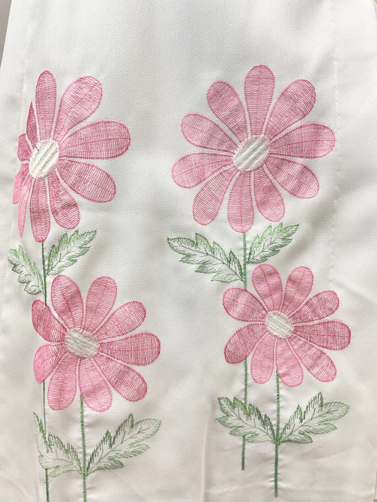VTG 60s 70s WHITE PINK GREEN EMBROIDERED FLOWER DAISY HOUSECOAT MAXI DRESS 8 10
