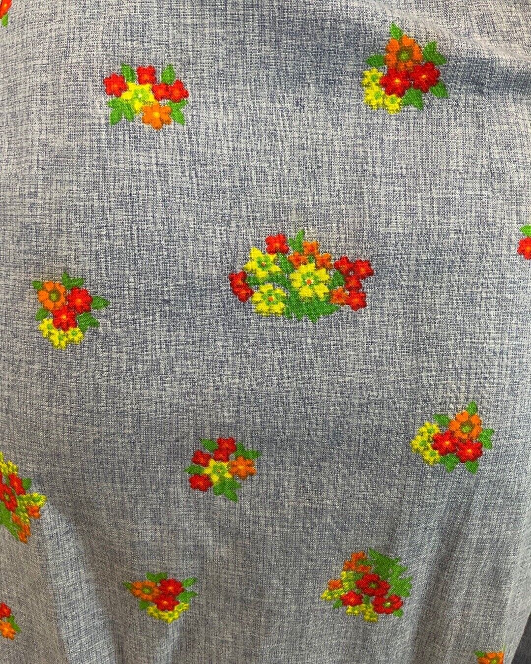 VINTAGE 60s 70s BLUE RED YELLOW FLOWER BOUQUET APRON PINAFORE DRESS 8