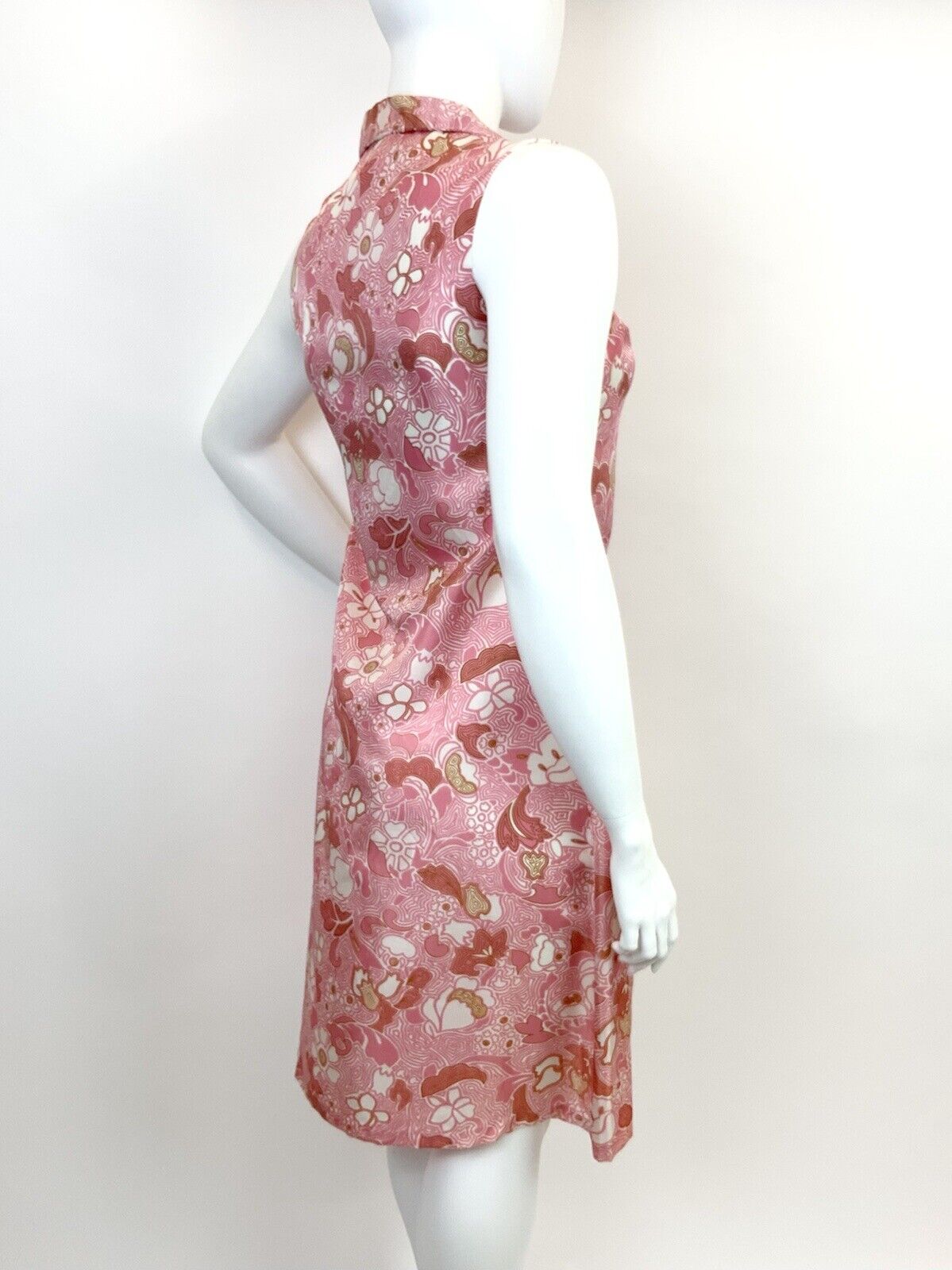 VINTAGE 60s 70s PINK WHITE GOLD PSYCHEDELIC SWIRL FLORAL MOD SHIRT DRESS 14 16