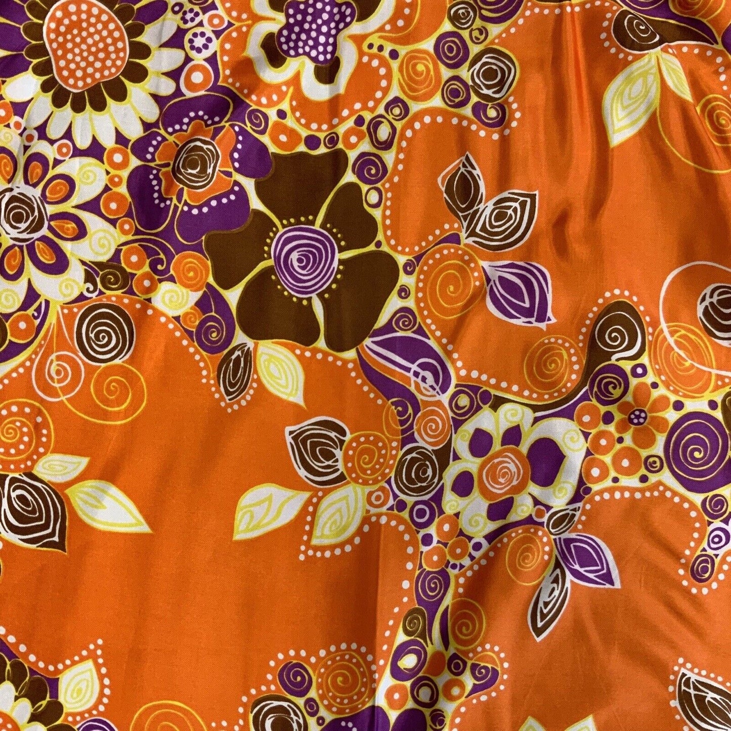 VINTAGE 60s 70s PYSCHEDELIC ORANGE, WHITE AND PURPLE FLOWER POWER FLORAL SCARF