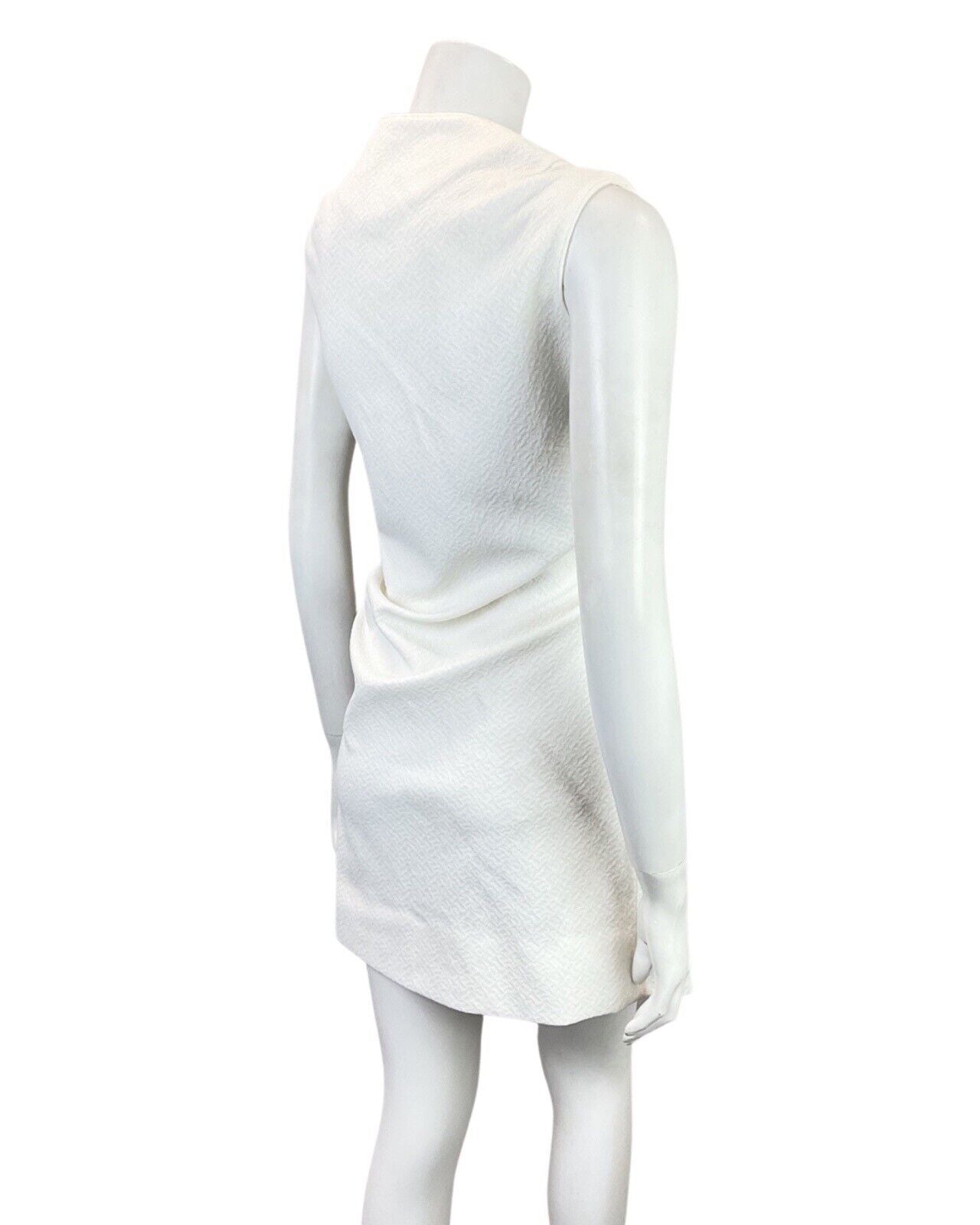 VINTAGE 60s 70s BRIGHT WHITE SILVER SLEEVELESS MOD SHORT SHIFT DRESS 10 12