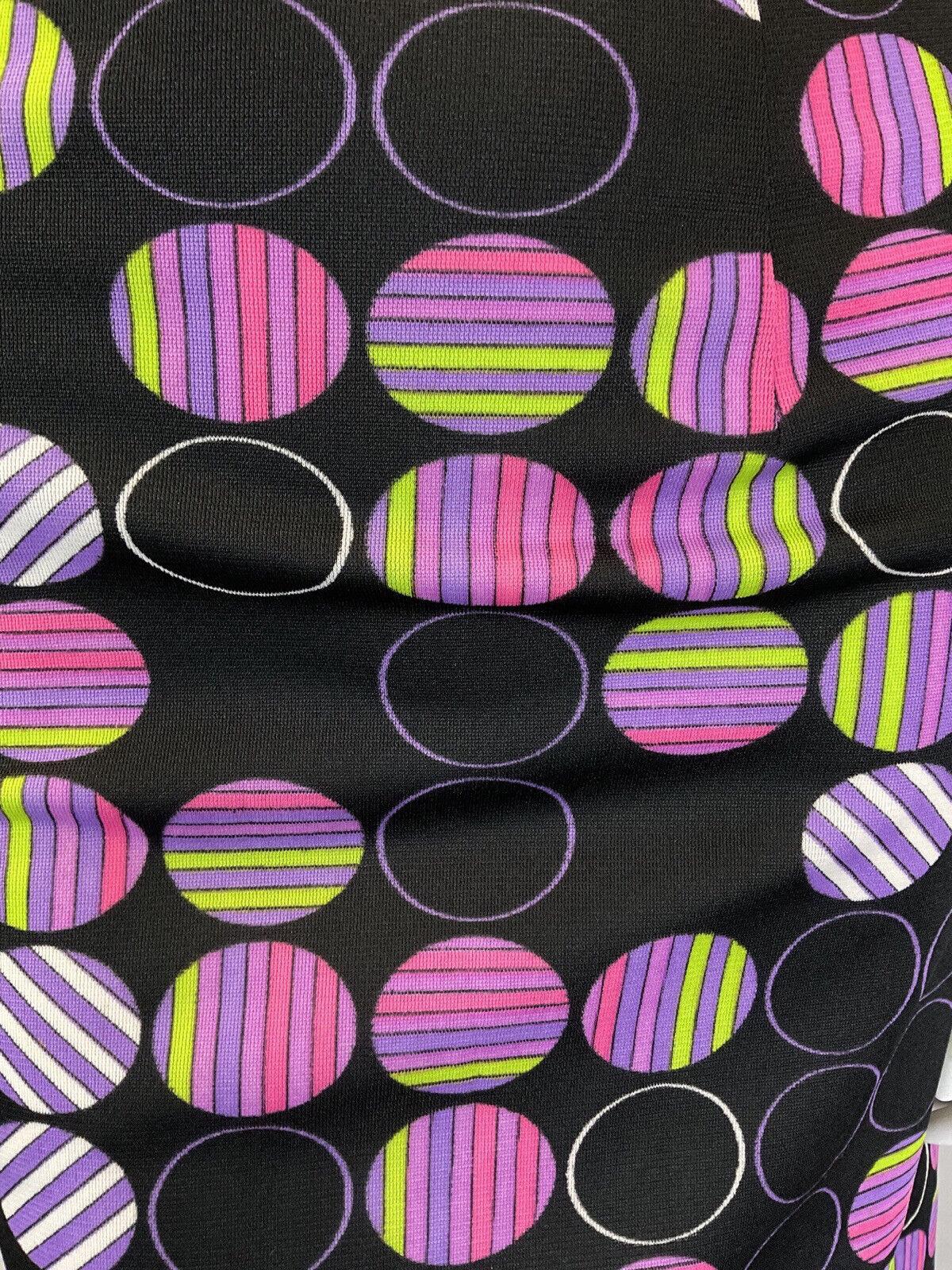 VINTAGE 60s 70s BLACK PURPLE GREEN DOTTY STRIPED SHEER MOD SHIRT DRESS 12