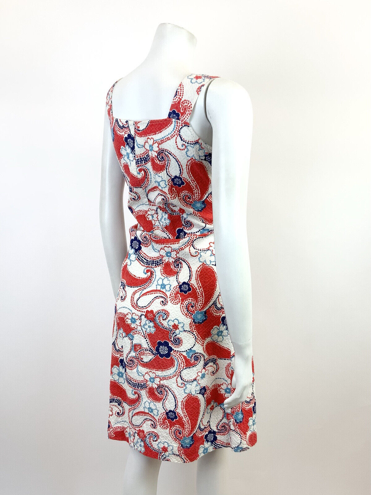 VTG 60s 70s WHITE RED BLUE FLORAL DOTTY PAISLEY PSYCHEDELIC MOD SUNDRESS 8 10