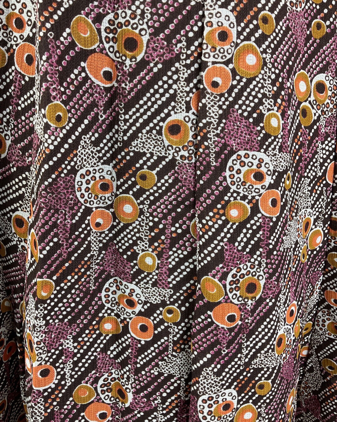 VINTAGE 60s 70s BROWN PURPLE WHITE DOTTY PSYCHEDELIC MOD SWING DRESS 10