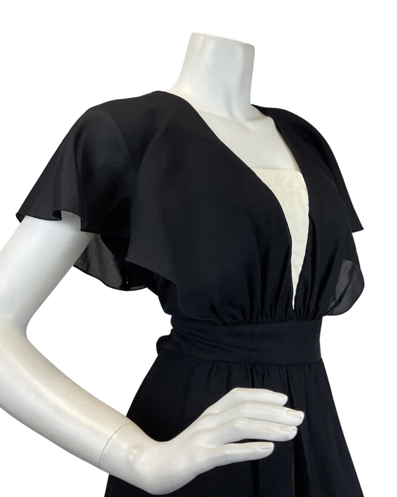 VINTAGE 60s 70s BLACK WHITE MONOCHROME MOD DISCO SHEER MAXI DRESS 10