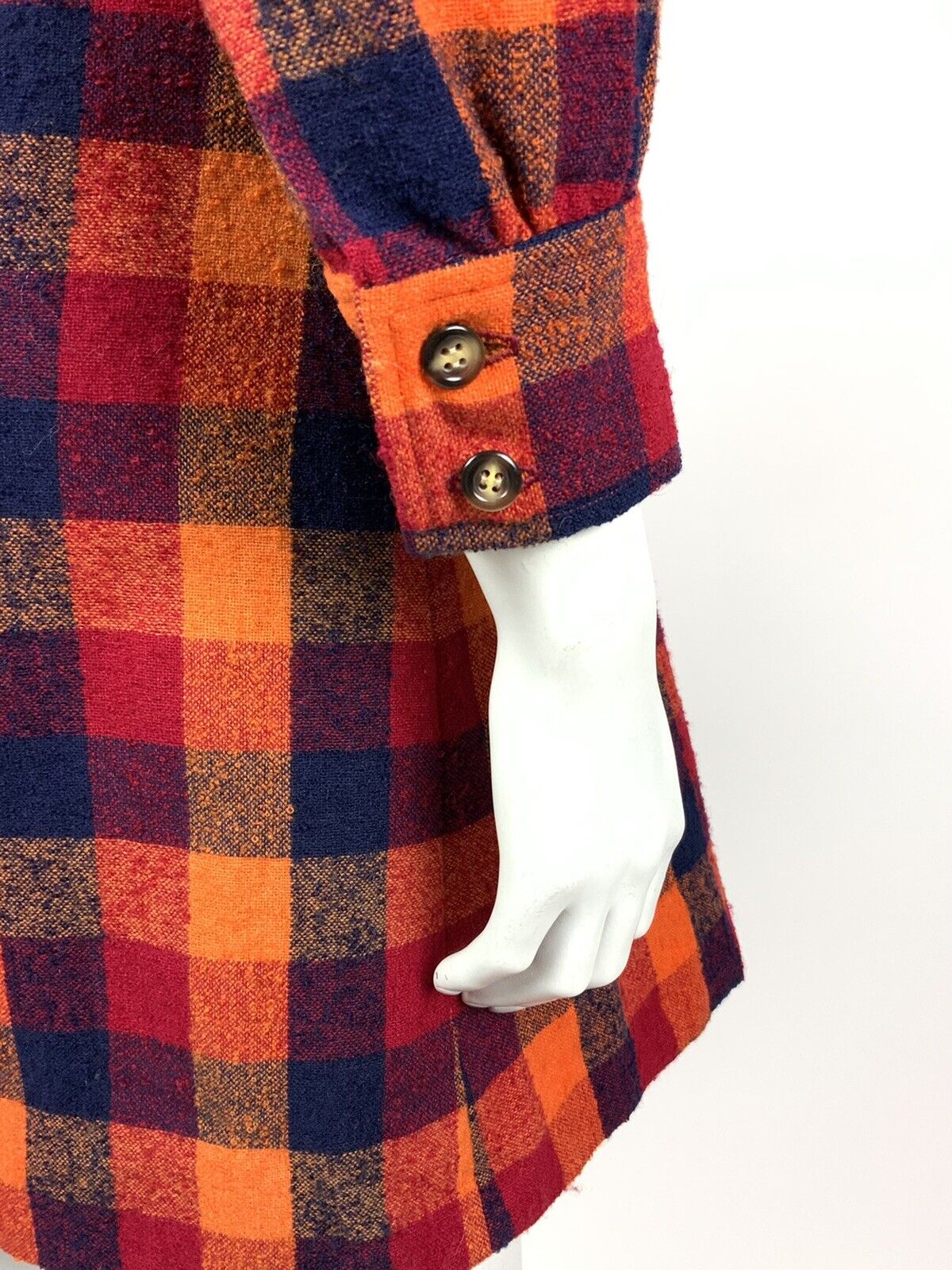 VINTAGE ORANGE RED BLUE CHECKED DAGGER COLLAR MOD WOOL COAT 8 10