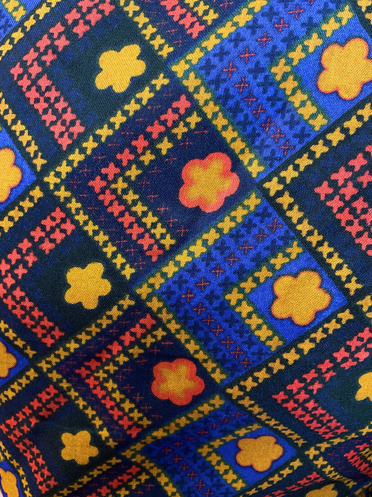 VTG 60s 70s BLUE YELLOW RED FLORAL DAISY CHECKED MOD DAGGER SHIRT DRESS 14 16