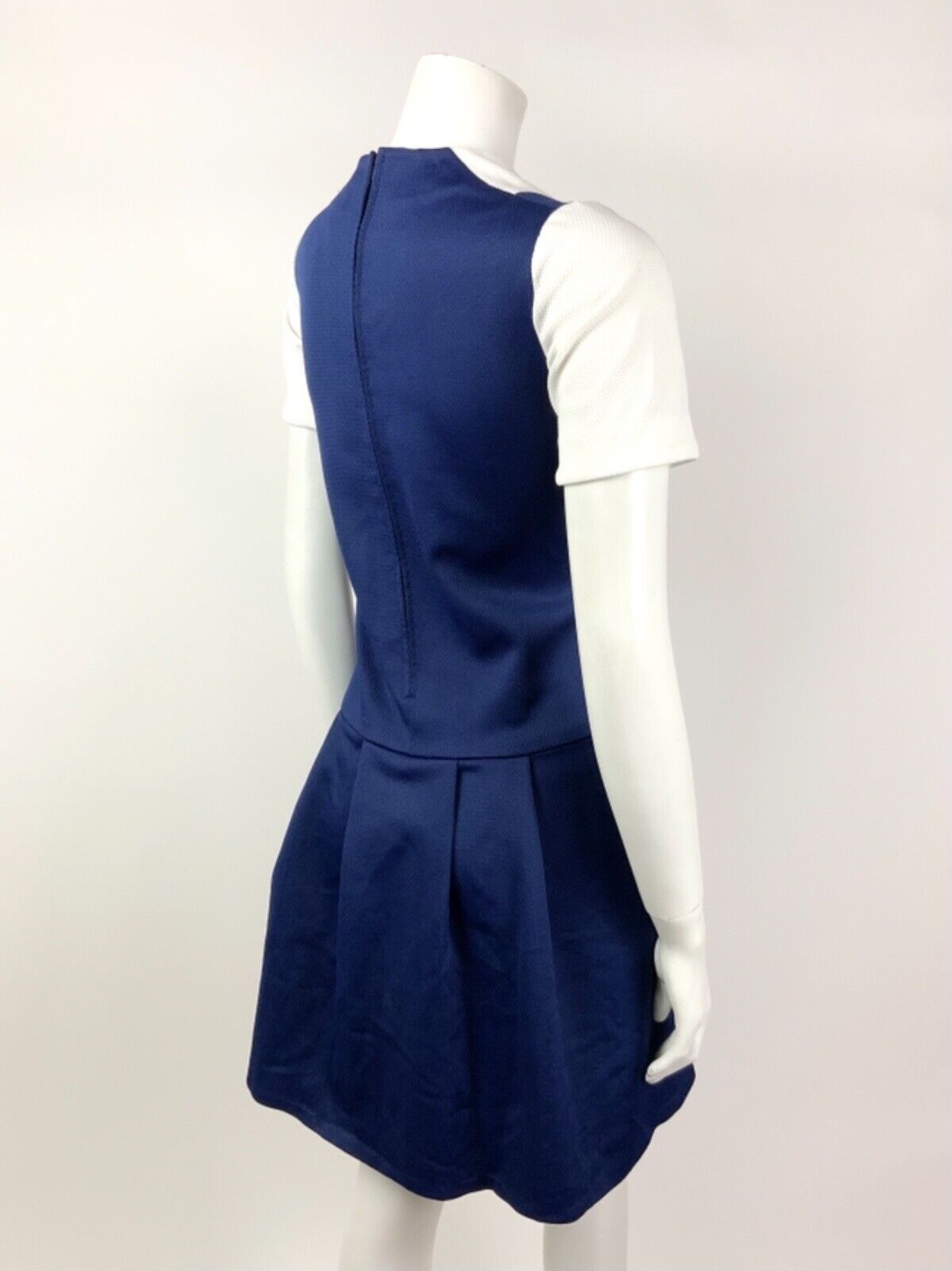 VINTAGE 60s 70s NAVY BLUE WHITE NAUTICAL SWEETHEART MOD DRESS 12