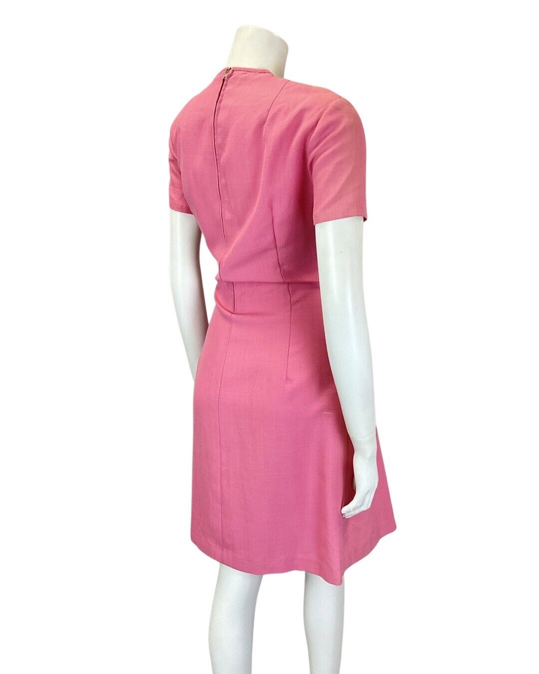 VINTAGE 60s 70s ROSE PINK EMBROIDERED FLORAL LACE SHORT-SLEEVE DRESS 10 12