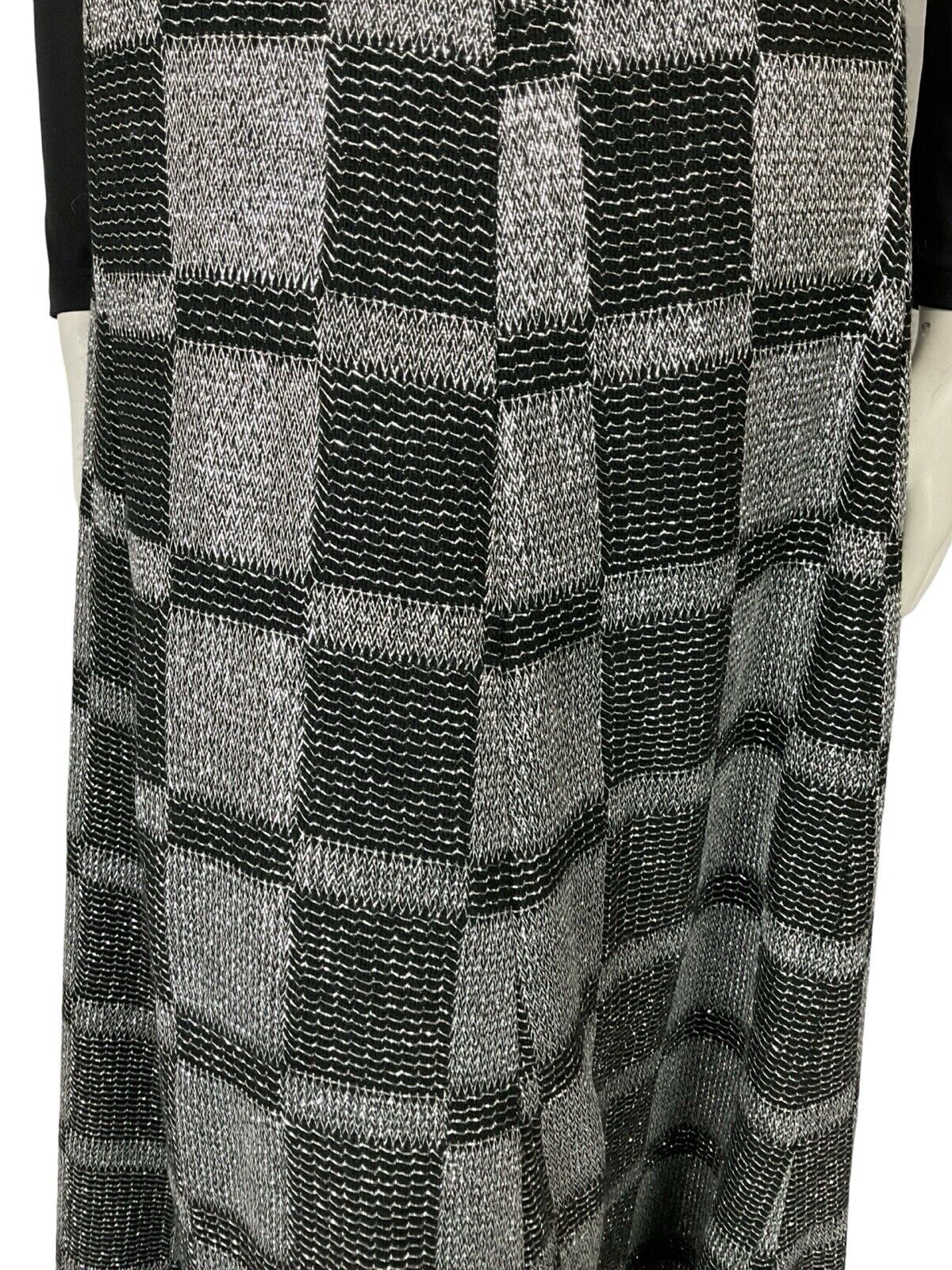 VTG 70S BLACK SILVER LUREX CHECKERBOARD DISCO PARTY MAXI A LINE SKIRT S 8 10