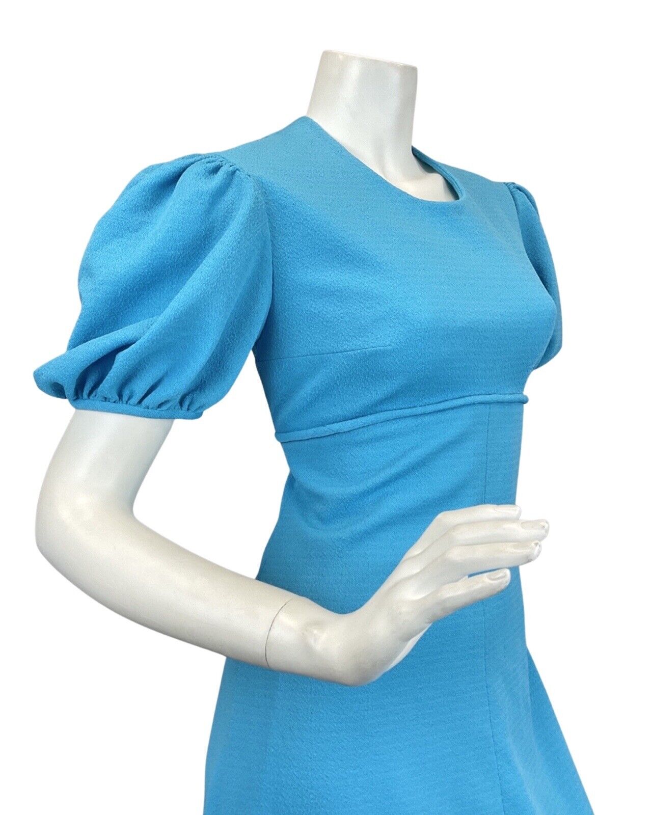 VINTAGE 60s 70s BRIGHT BLUE PUFF SLEEVE MOD MAXI DRESS 10 12