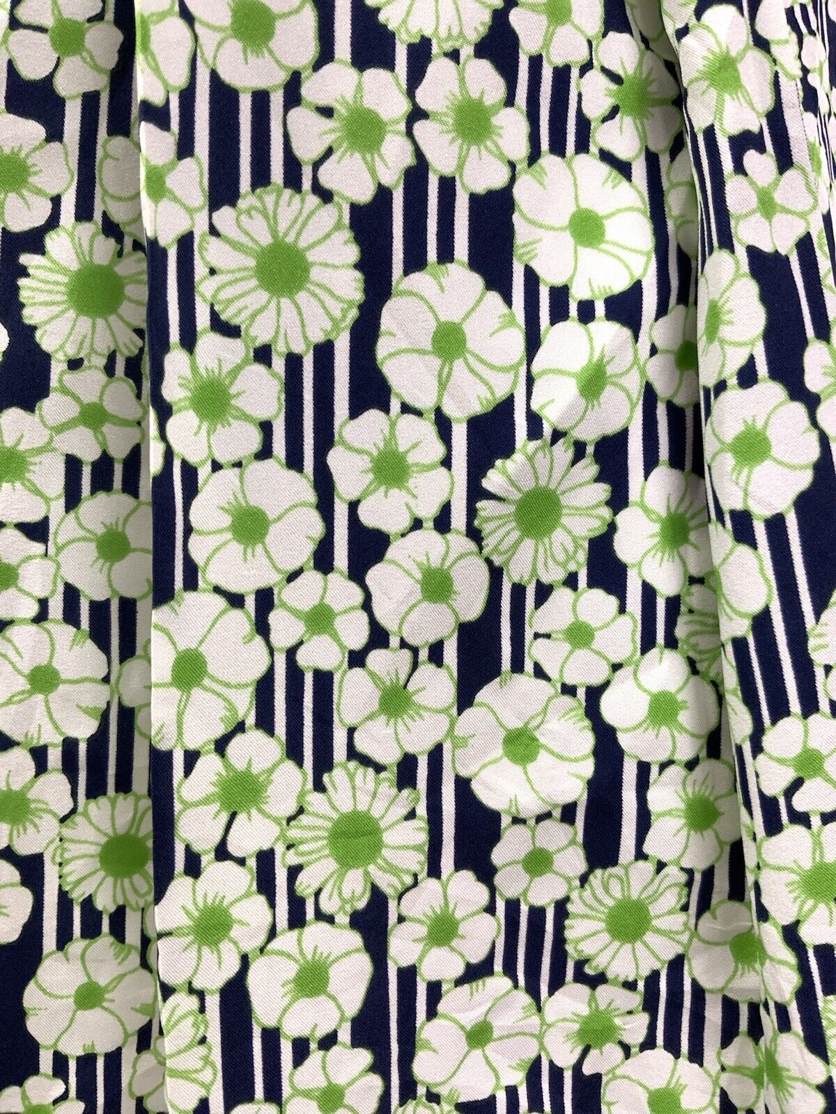 VINTAGE 60s 70s GREEN BLUE WHITE STRIPED FLORAL DAISY MOD SHIRT DRESS 12 14